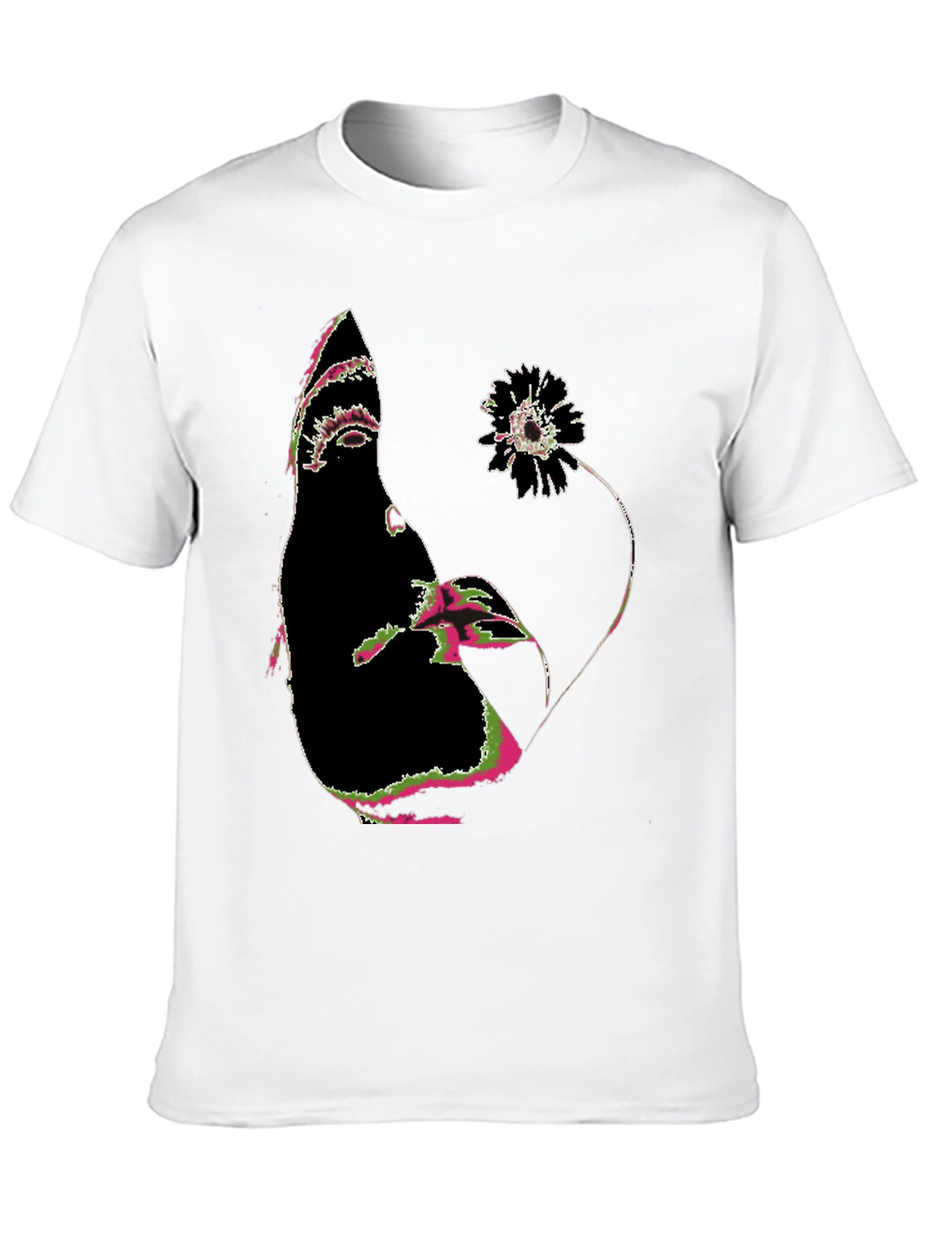 Abstract Face and Flower Graphic Tee