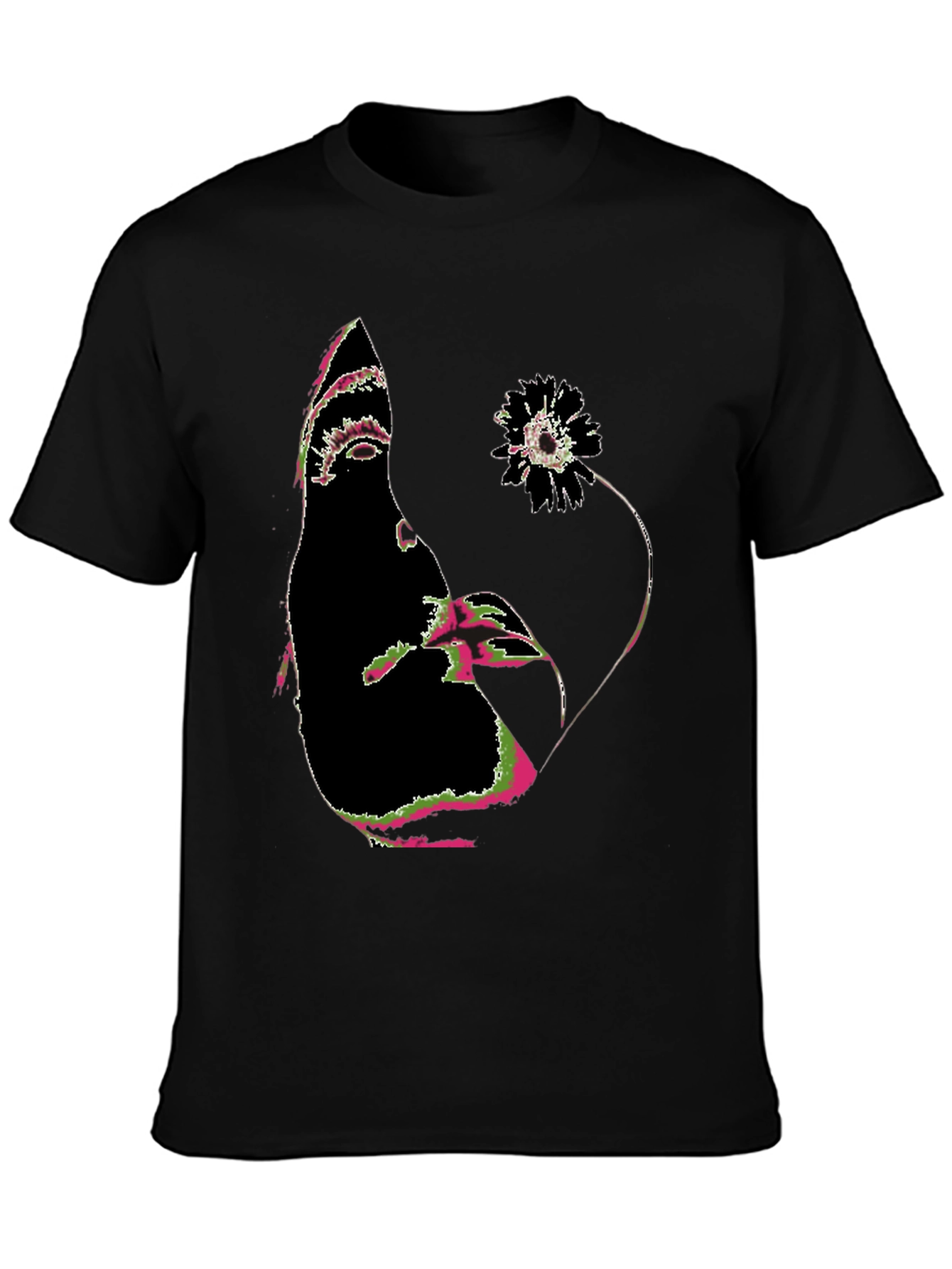Abstract Face and Flower Graphic Tee