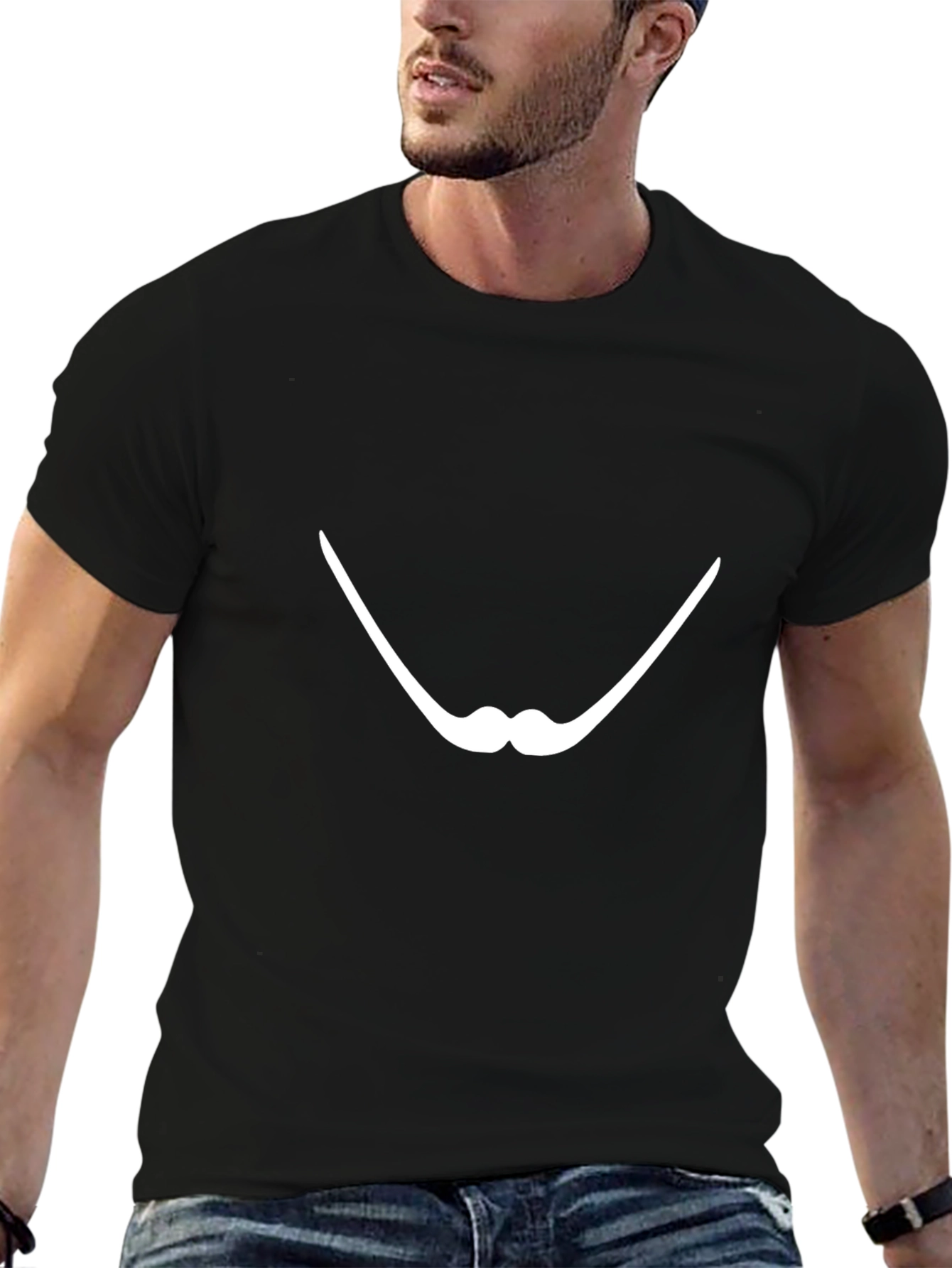 Black T-Shirt with Mustache Design