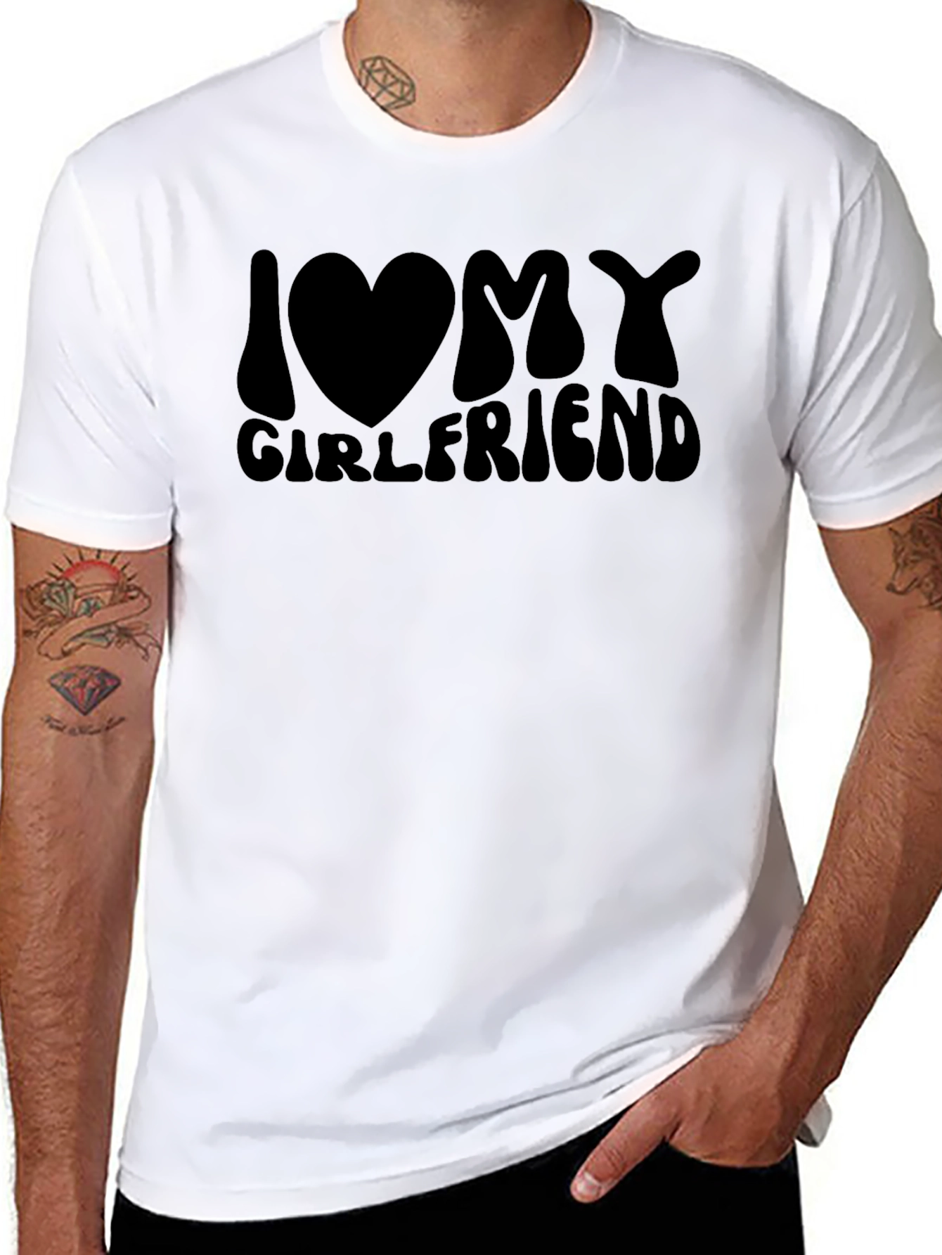 I Love My Girlfriend Black Graphic Tee Shirt