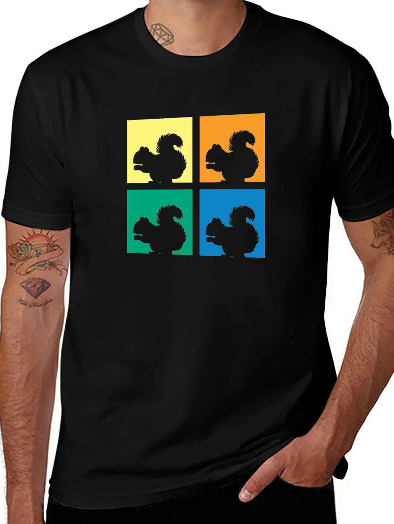 Squirrel Pop Art Black T-Shirt