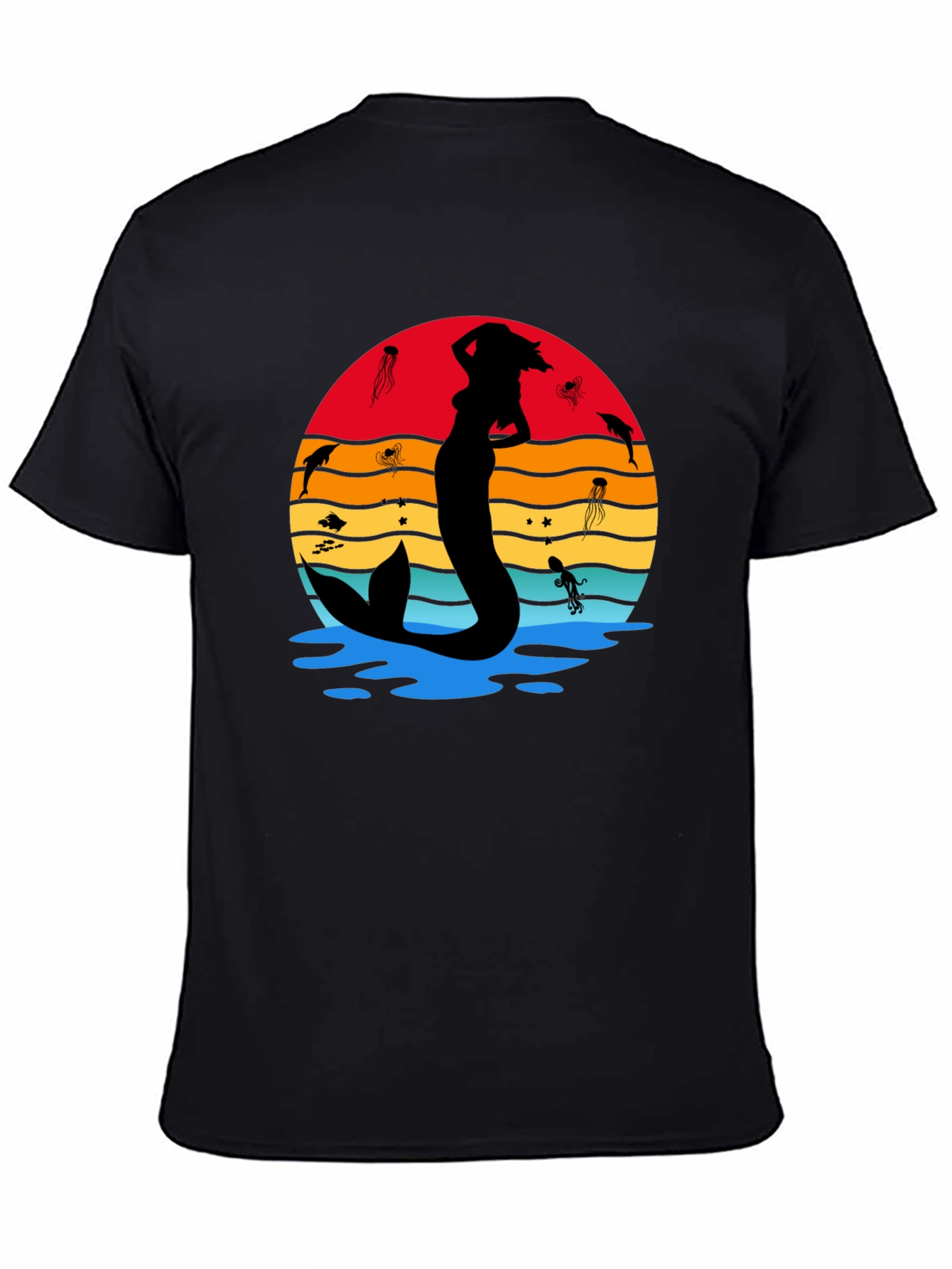Mermaid Sunset Graphic Tee - Black Cotton T-Shirt