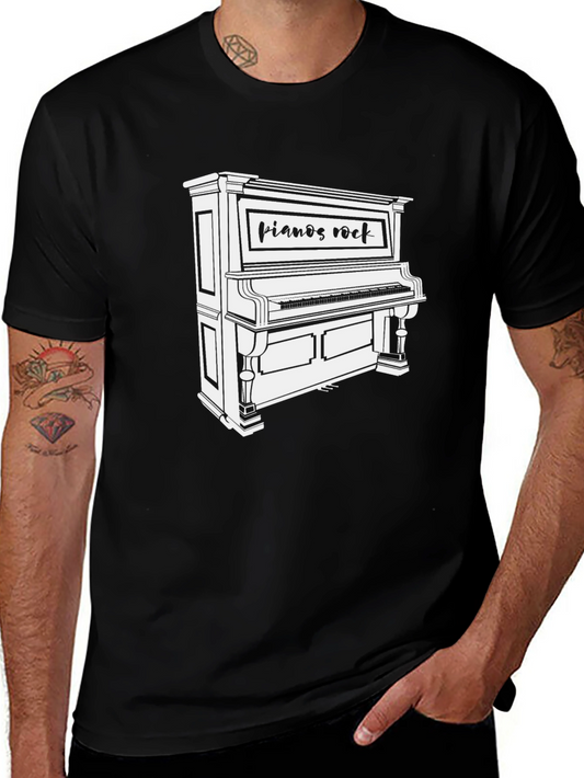 Pianos Rock Mens Black T-Shirt