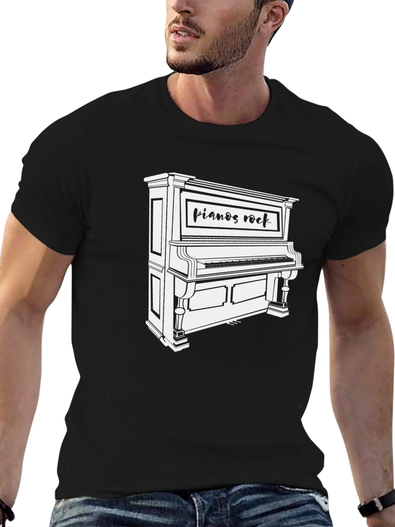 Pianos Rock Mens Black T-Shirt
