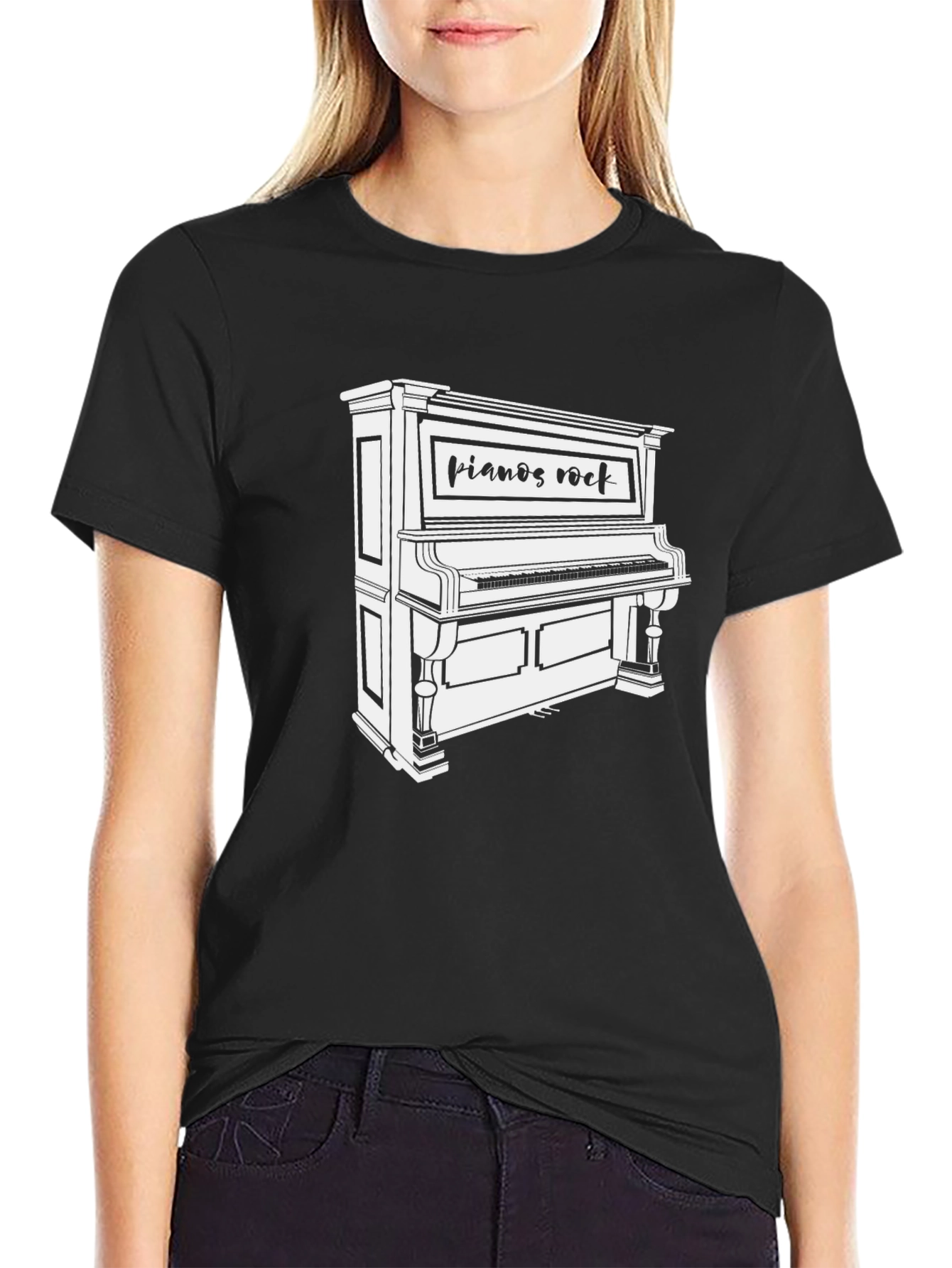 Pianos Rock Mens Black T-Shirt