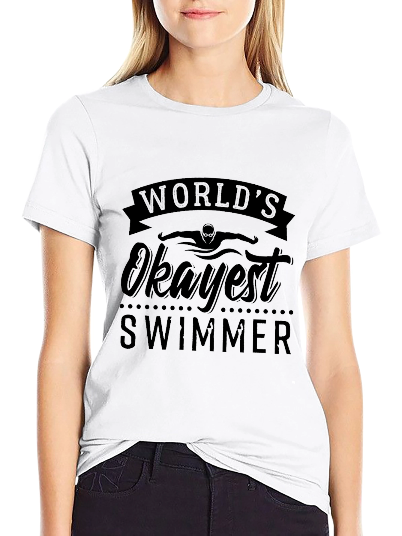 Worlds Okayest Swimmer Black Graphic T-Shirt