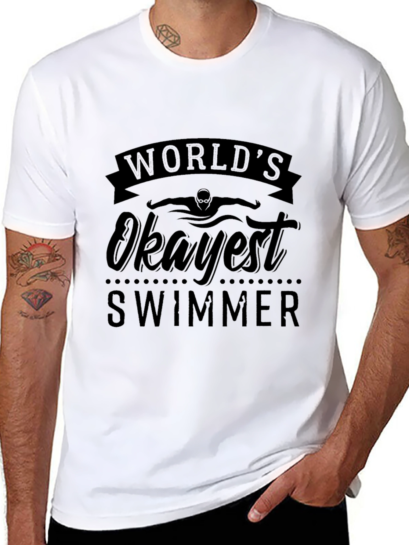 Worlds Okayest Swimmer Black Graphic T-Shirt