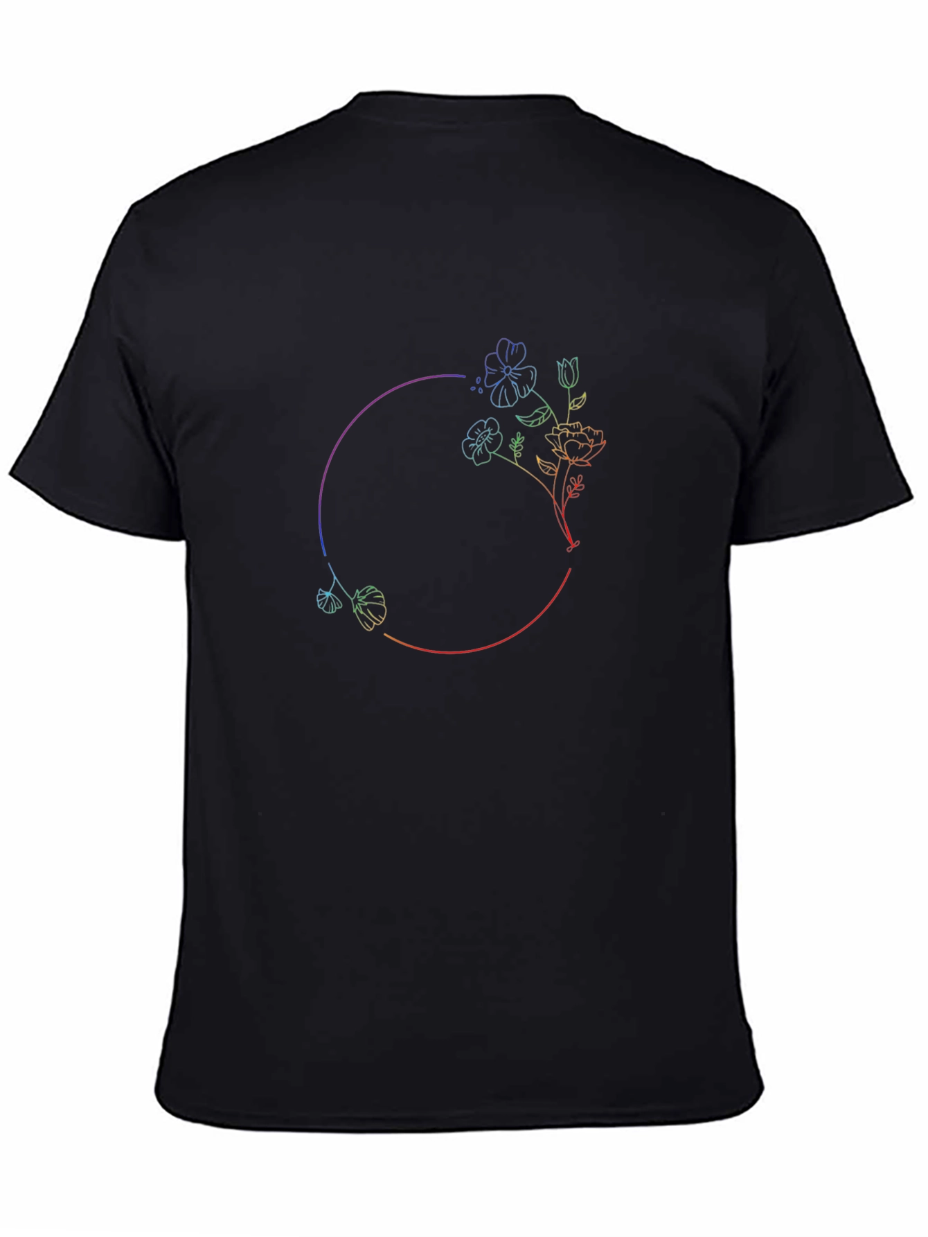 Rainbow Floral Circle Graphic Black T-Shirt