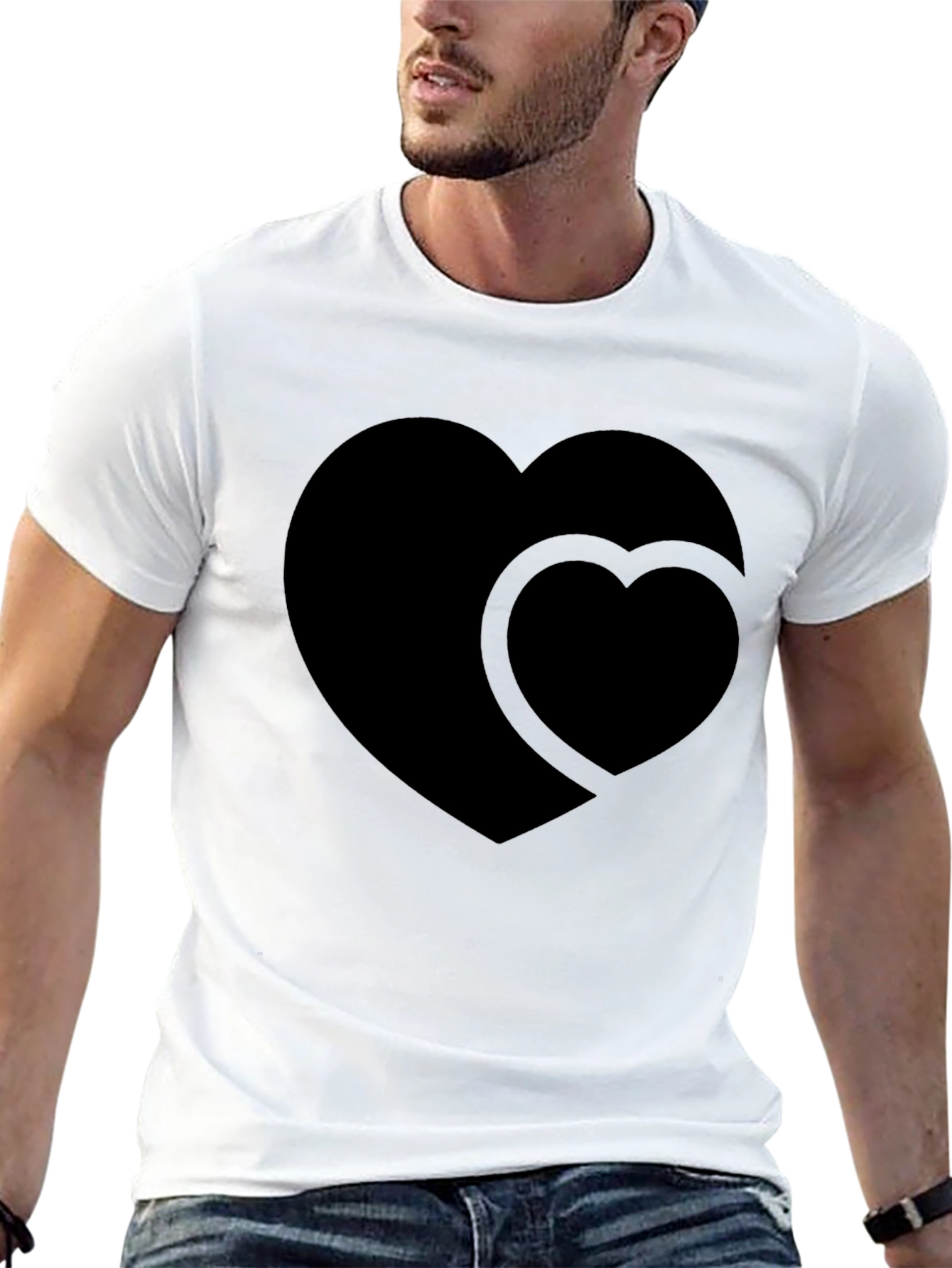 Mens Black Double Heart Graphic T-Shirt