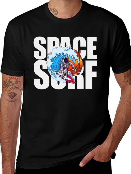 Space Surf Graphic Tee - Astronaut Surfing T-Shirt