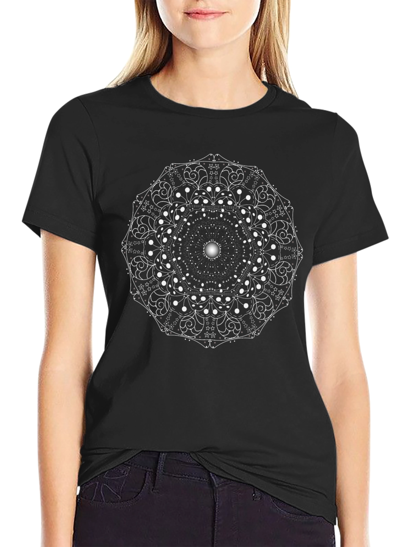 Geometric Mandala Graphic Tee - Black