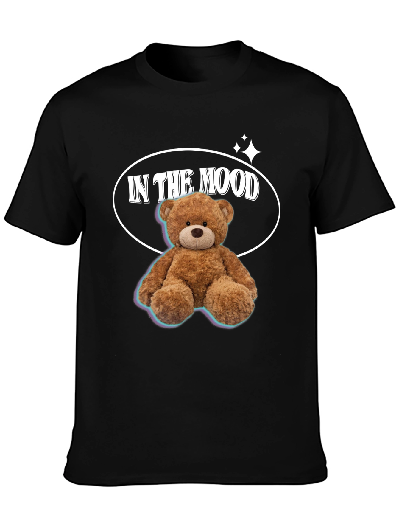 In The Mood Teddy Bear Graphic Black T-Shirt