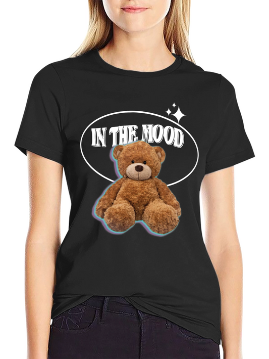 In The Mood Teddy Bear Graphic Black T-Shirt