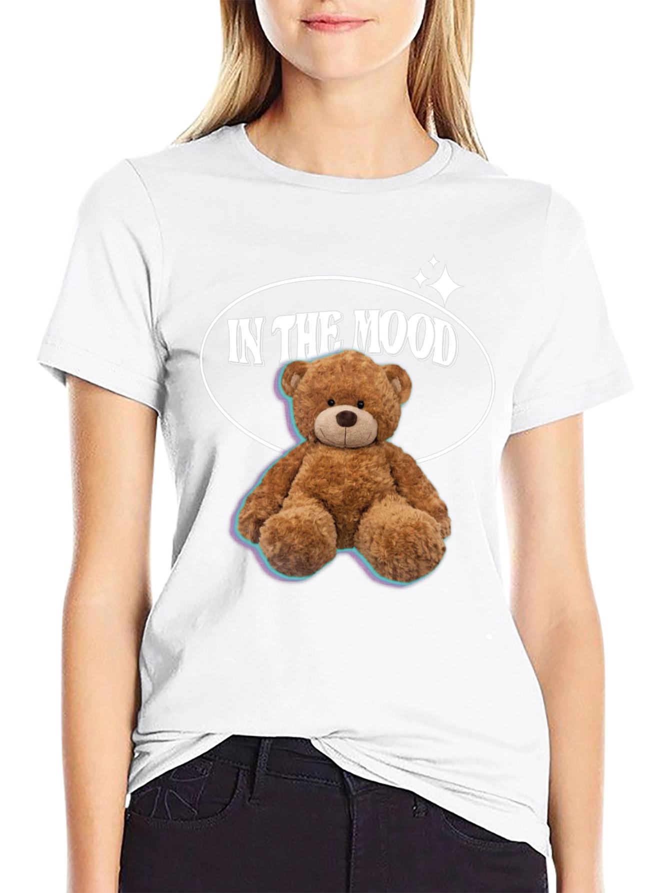 In The Mood Teddy Bear Graphic Black T-Shirt