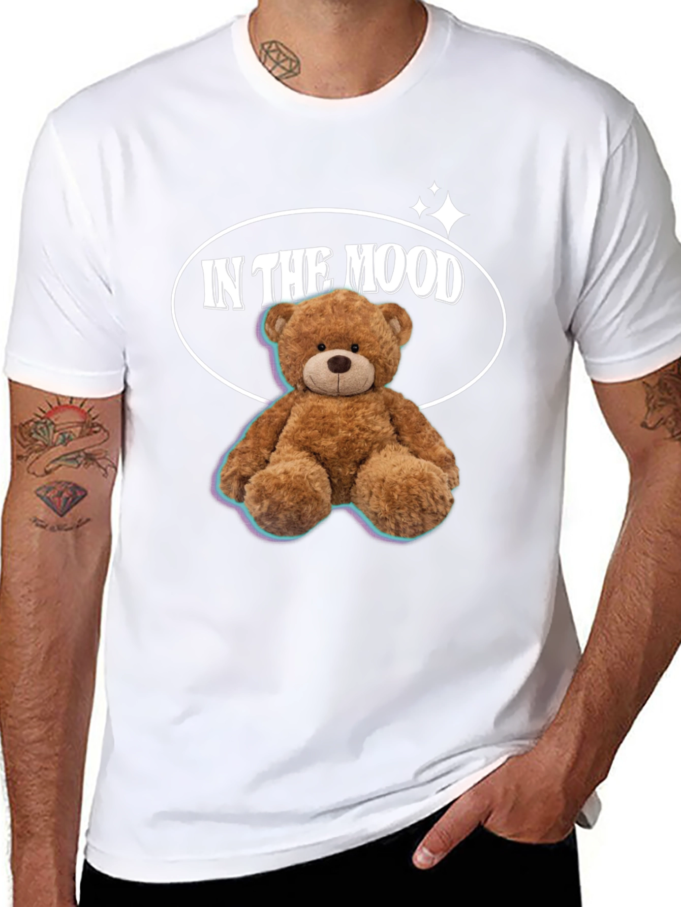 In The Mood Teddy Bear Graphic Black T-Shirt