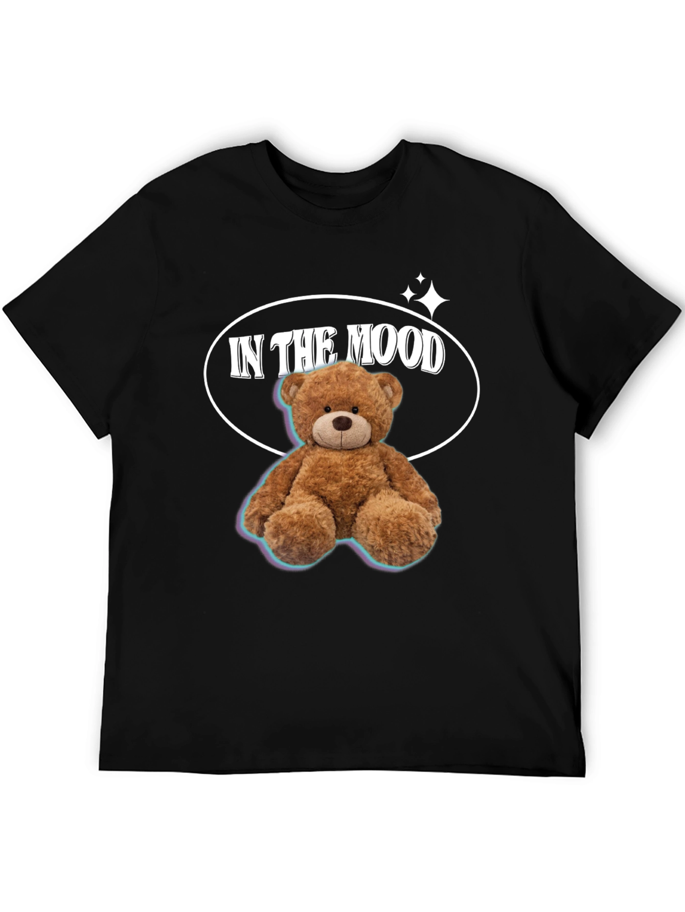 In The Mood Teddy Bear Graphic Black T-Shirt