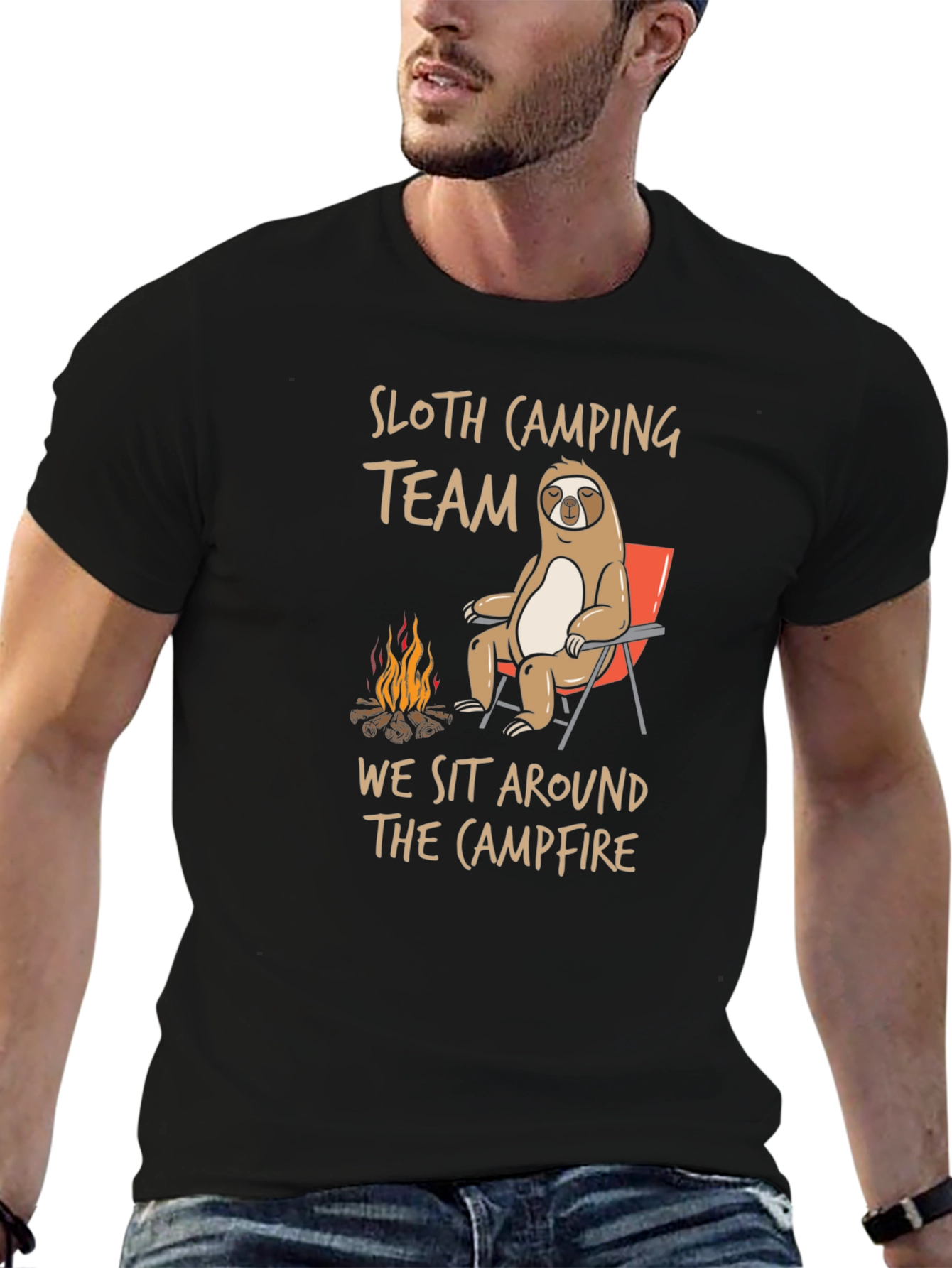 Sloth Camping Team Graphic Tee - Campfire T-Shirt