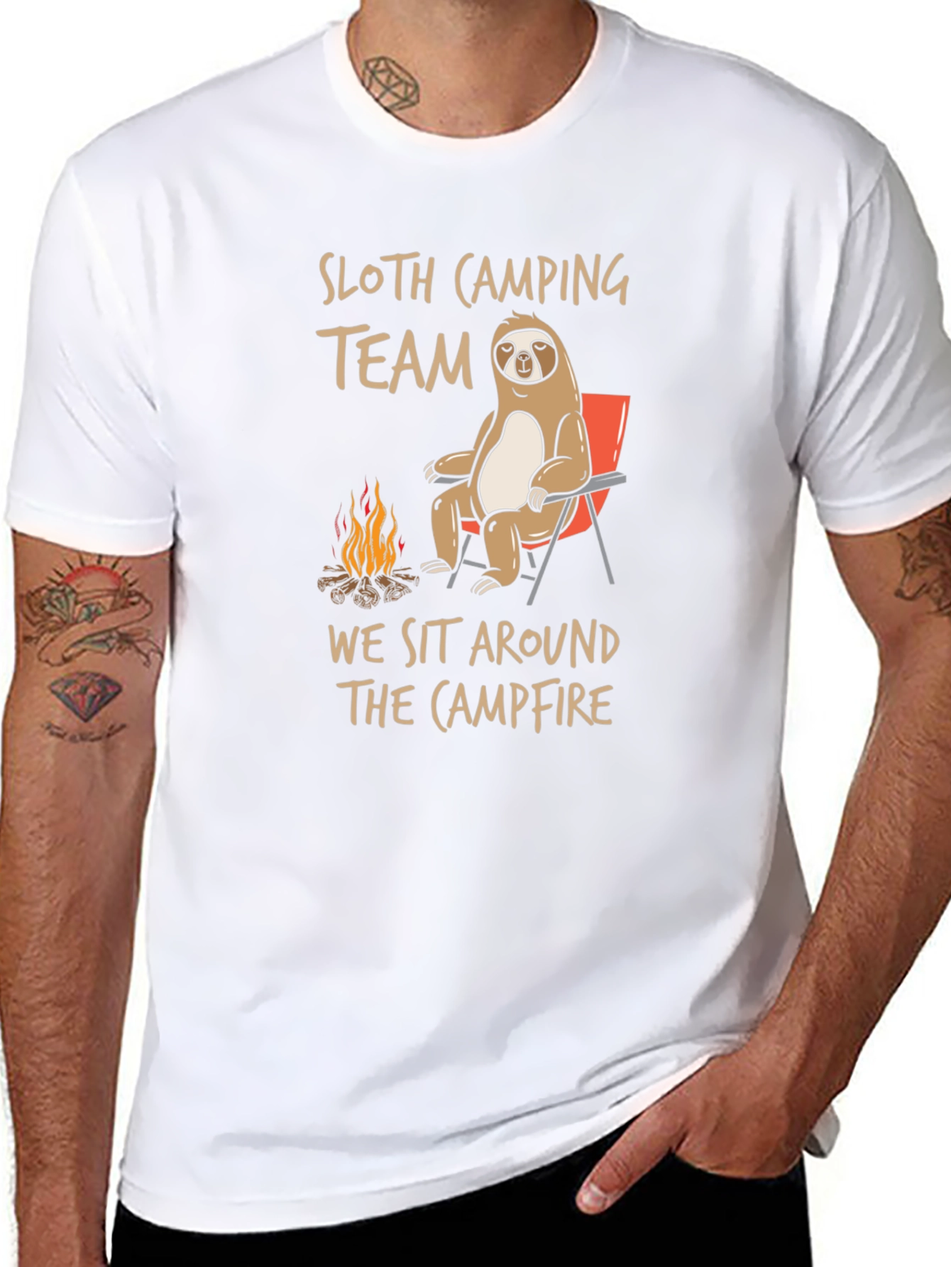 Sloth Camping Team Graphic Tee - Campfire T-Shirt