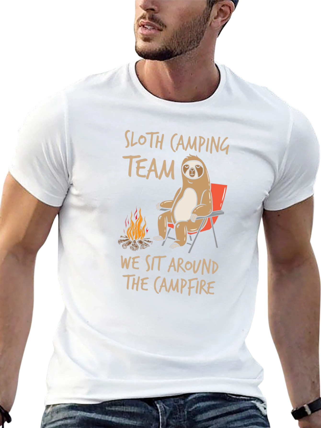 Sloth Camping Team Graphic Tee - Campfire T-Shirt