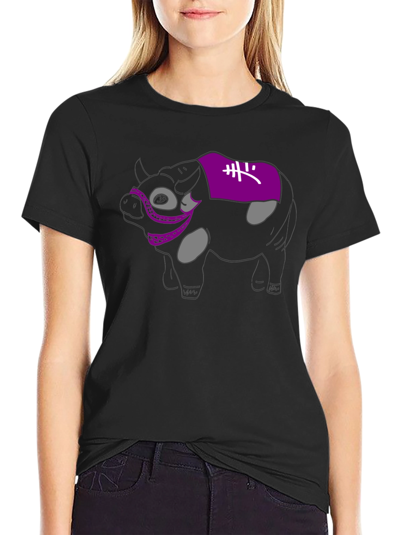 Novelty Cow Graphic Black T-Shirt