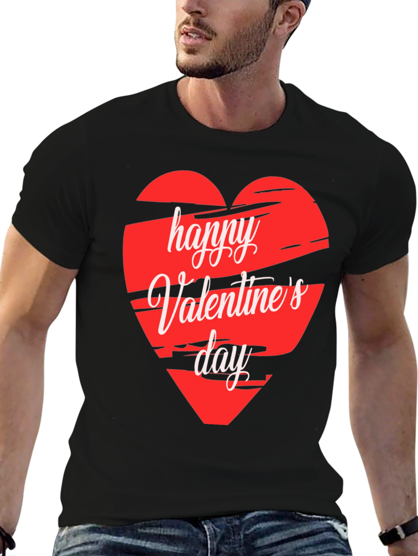 Happy Valentines Day Graphic Tee - Black
