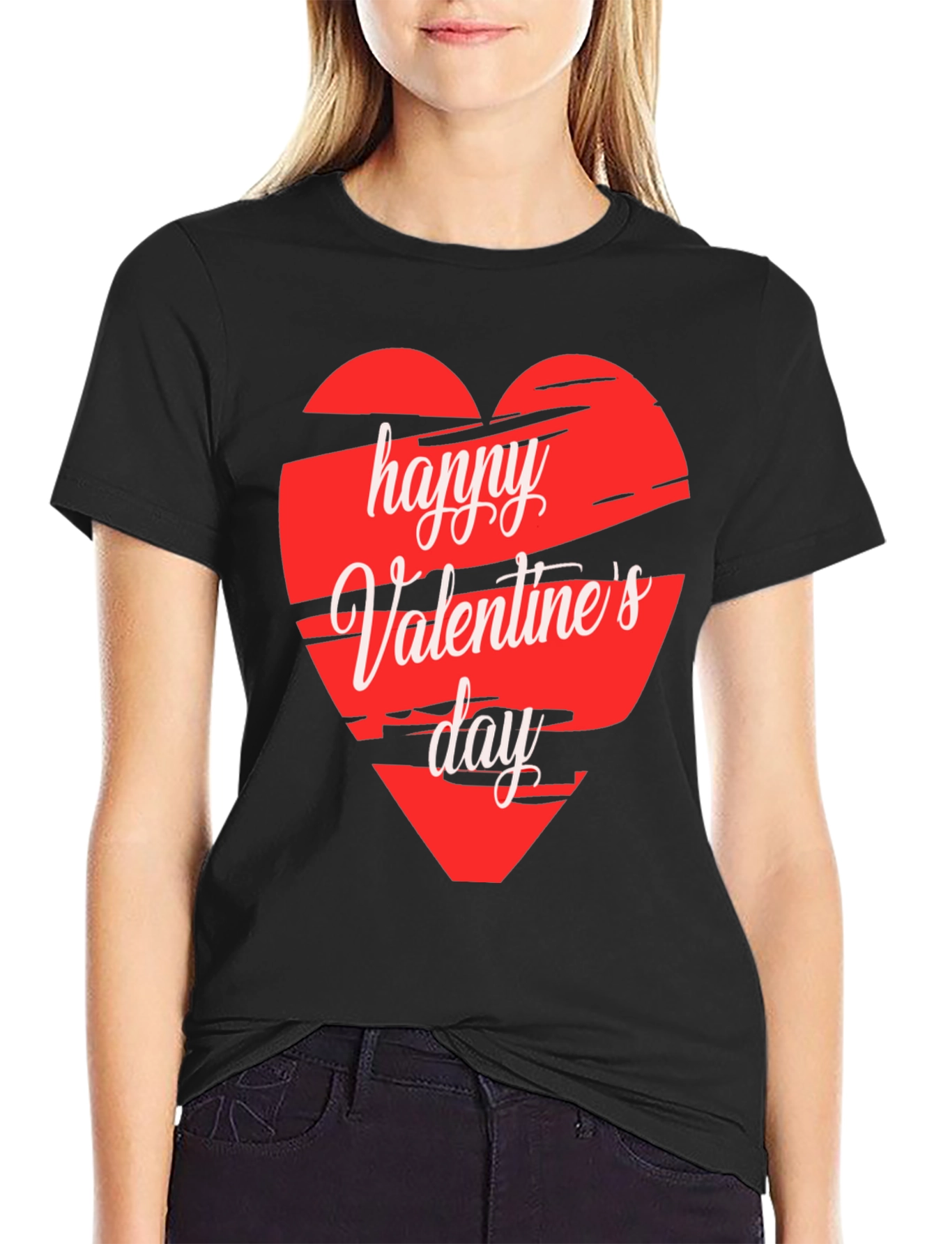 Happy Valentines Day Graphic Tee - Black