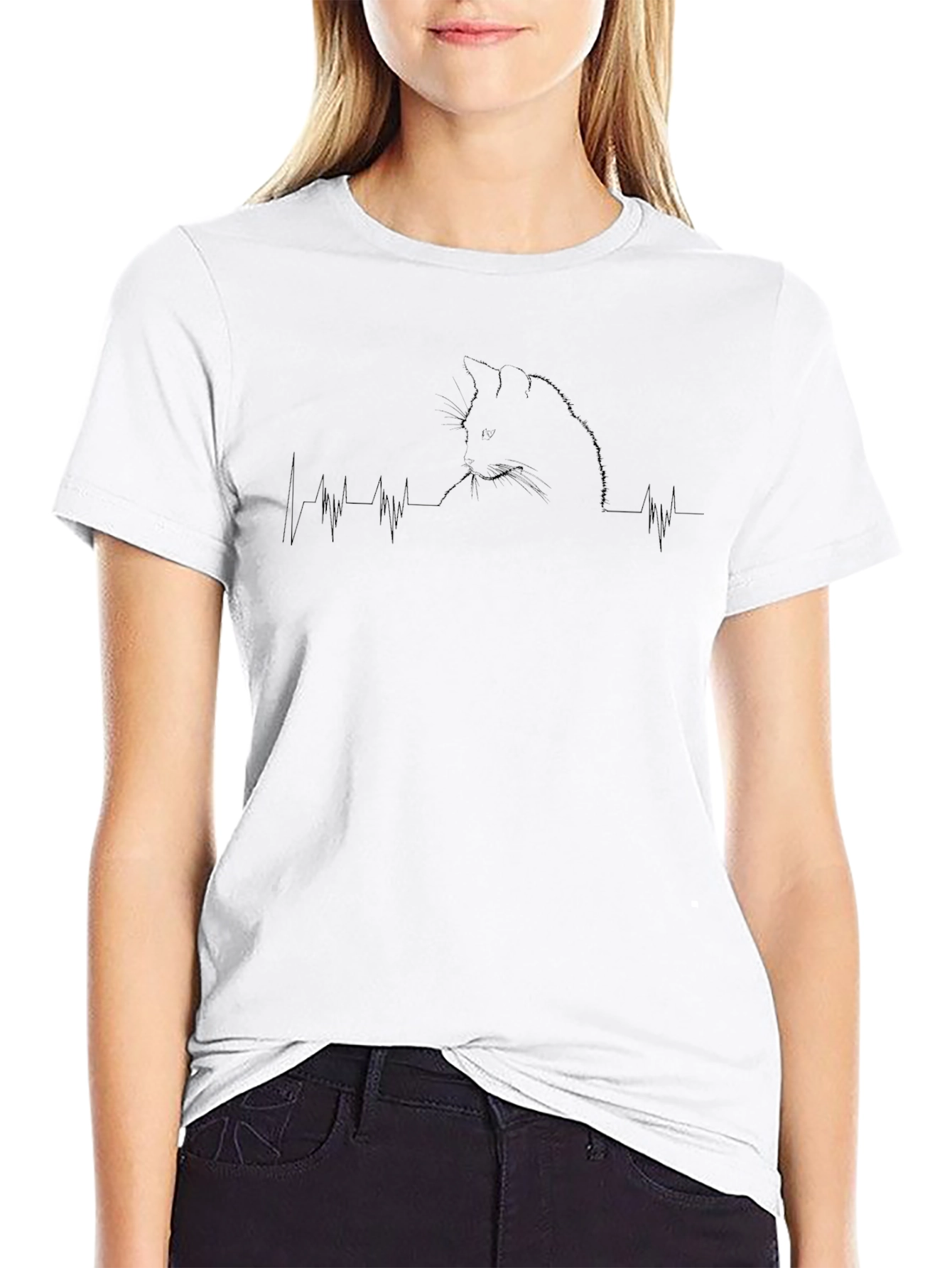 Cat Heartbeat T-Shirt - Black