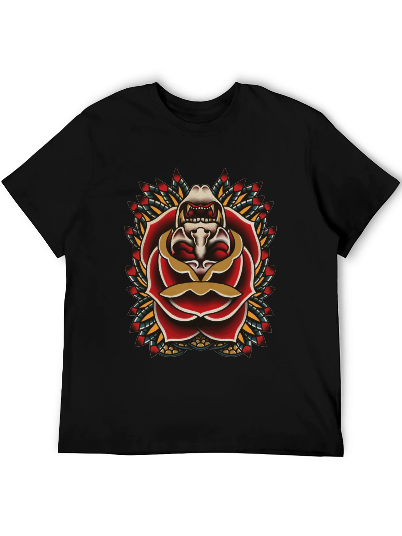 Skull Rose Tattoo Graphic Black T-Shirt