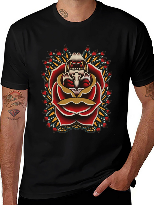 Skull Rose Tattoo Graphic Black T-Shirt