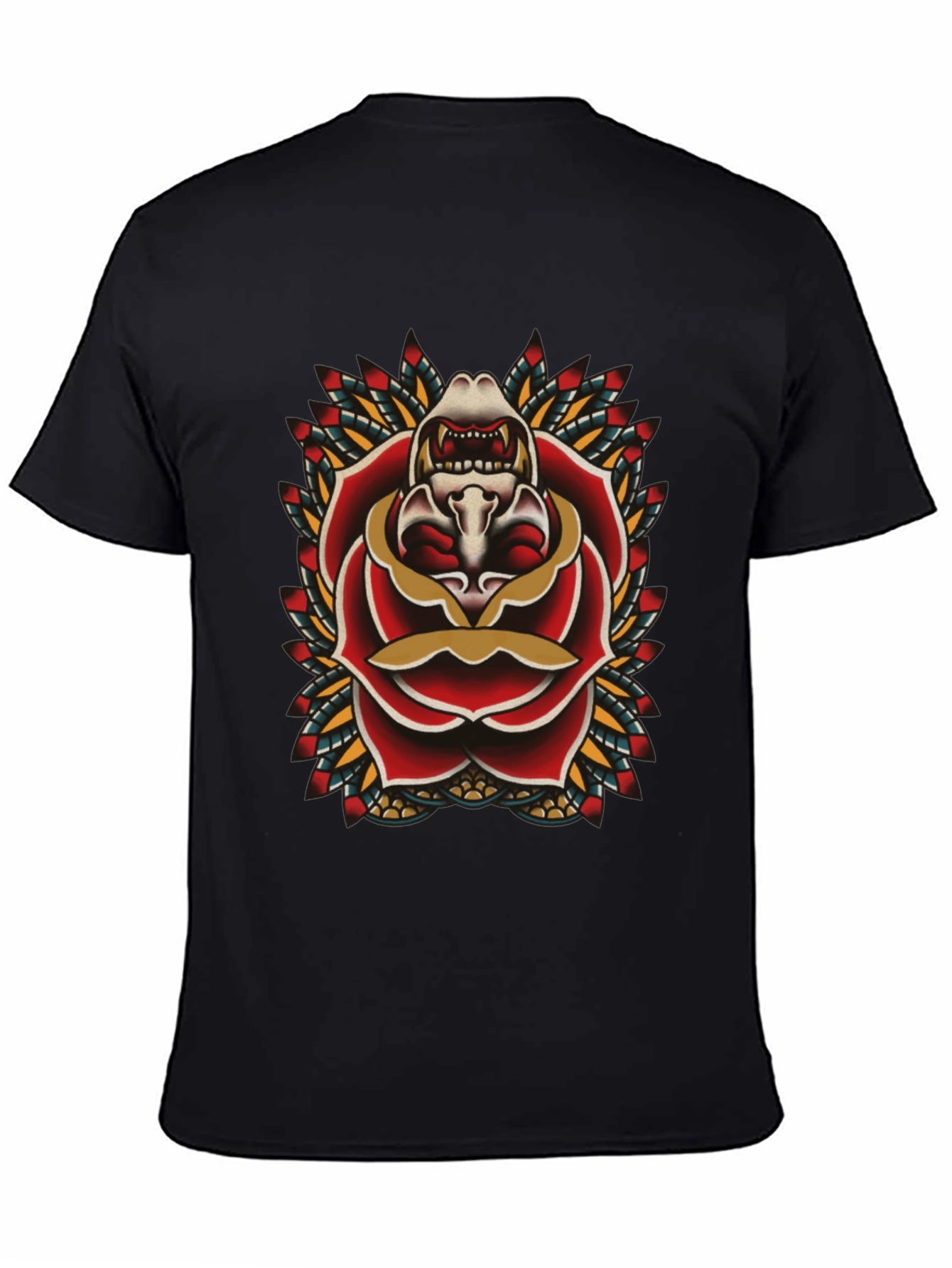 Skull Rose Tattoo Graphic Black T-Shirt