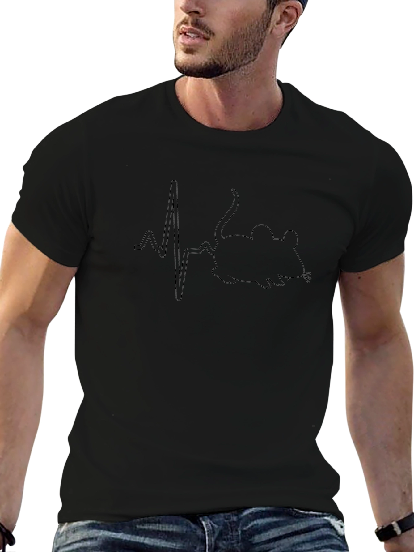 Mouse Heartbeat Black Graphic T-Shirt