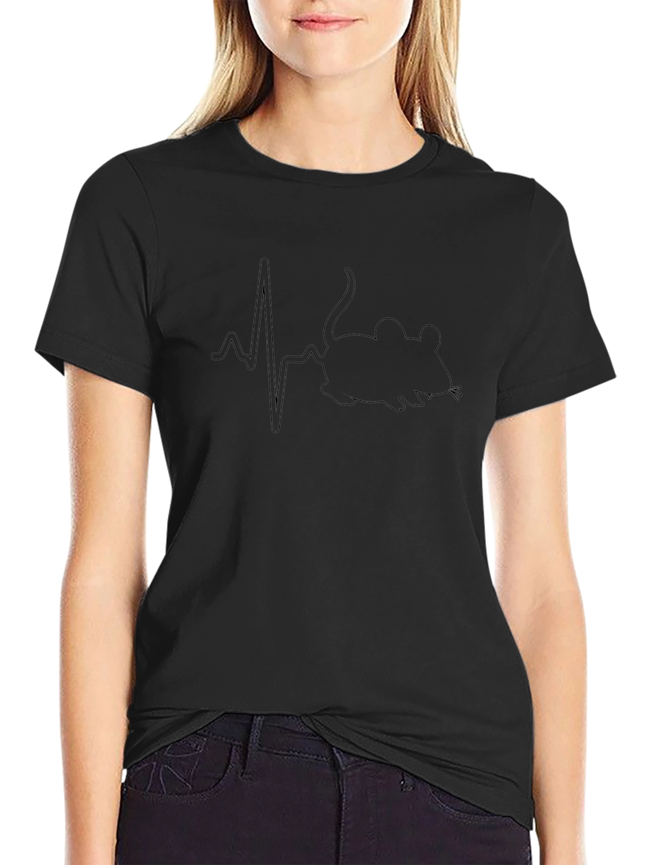 Mouse Heartbeat Black Graphic T-Shirt