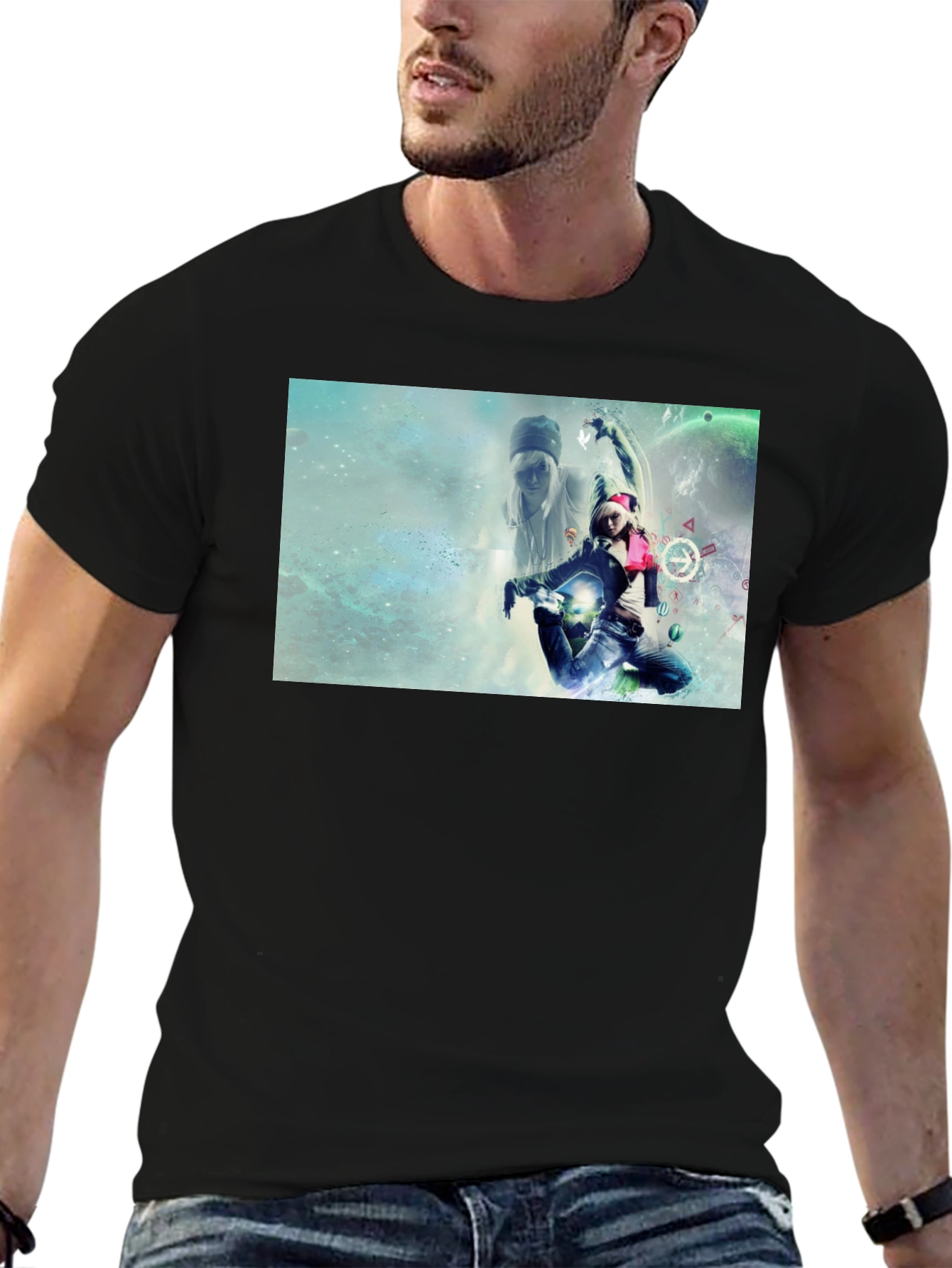 Graphic Print Black T-Shirt - Artistic Design