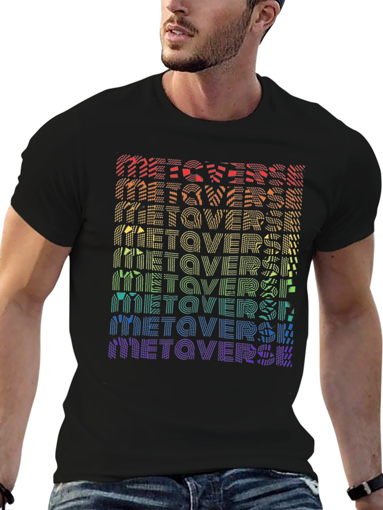 Metaverse Rainbow Graphic Black T-Shirt