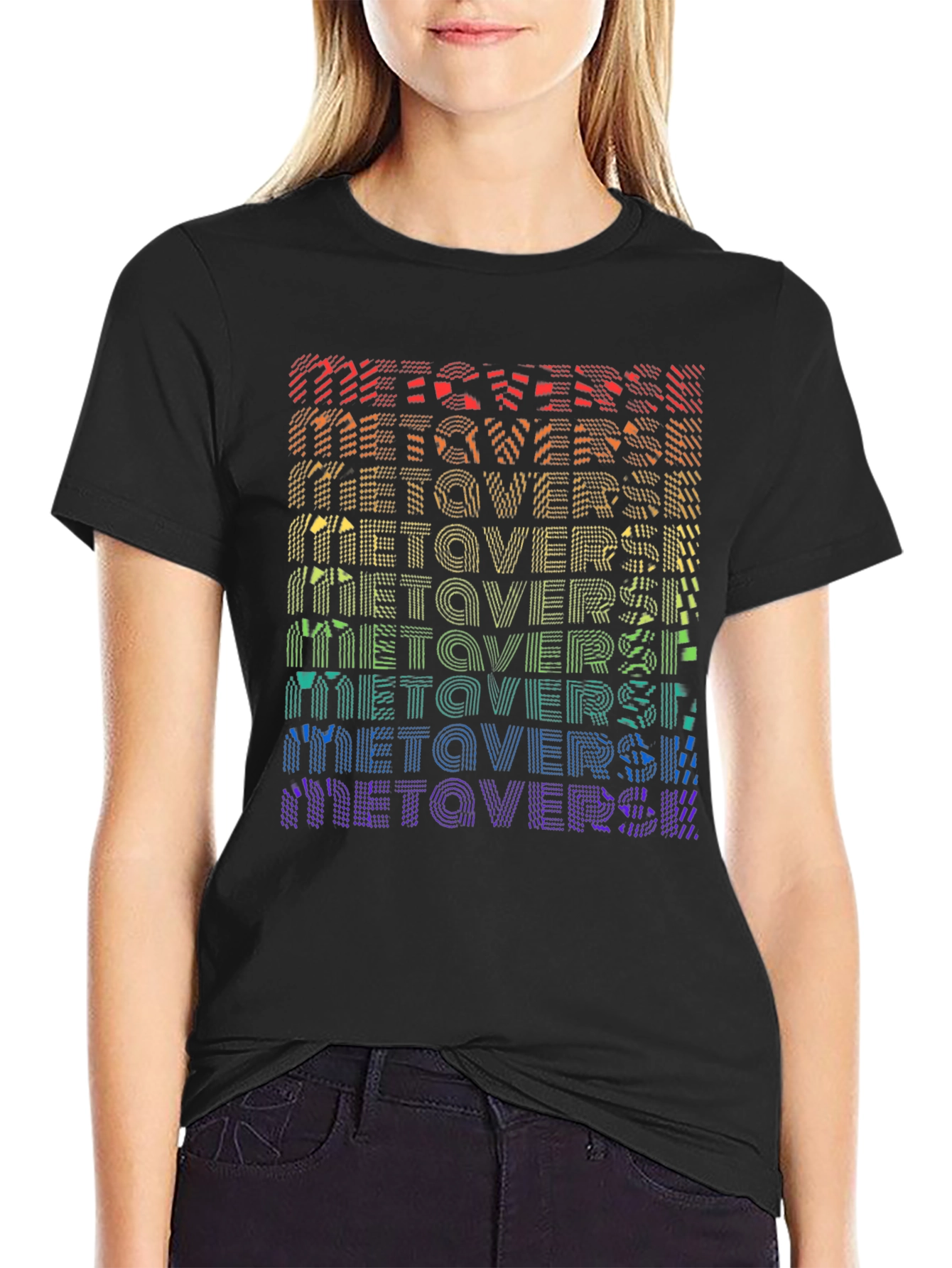 Metaverse Rainbow Graphic Black T-Shirt