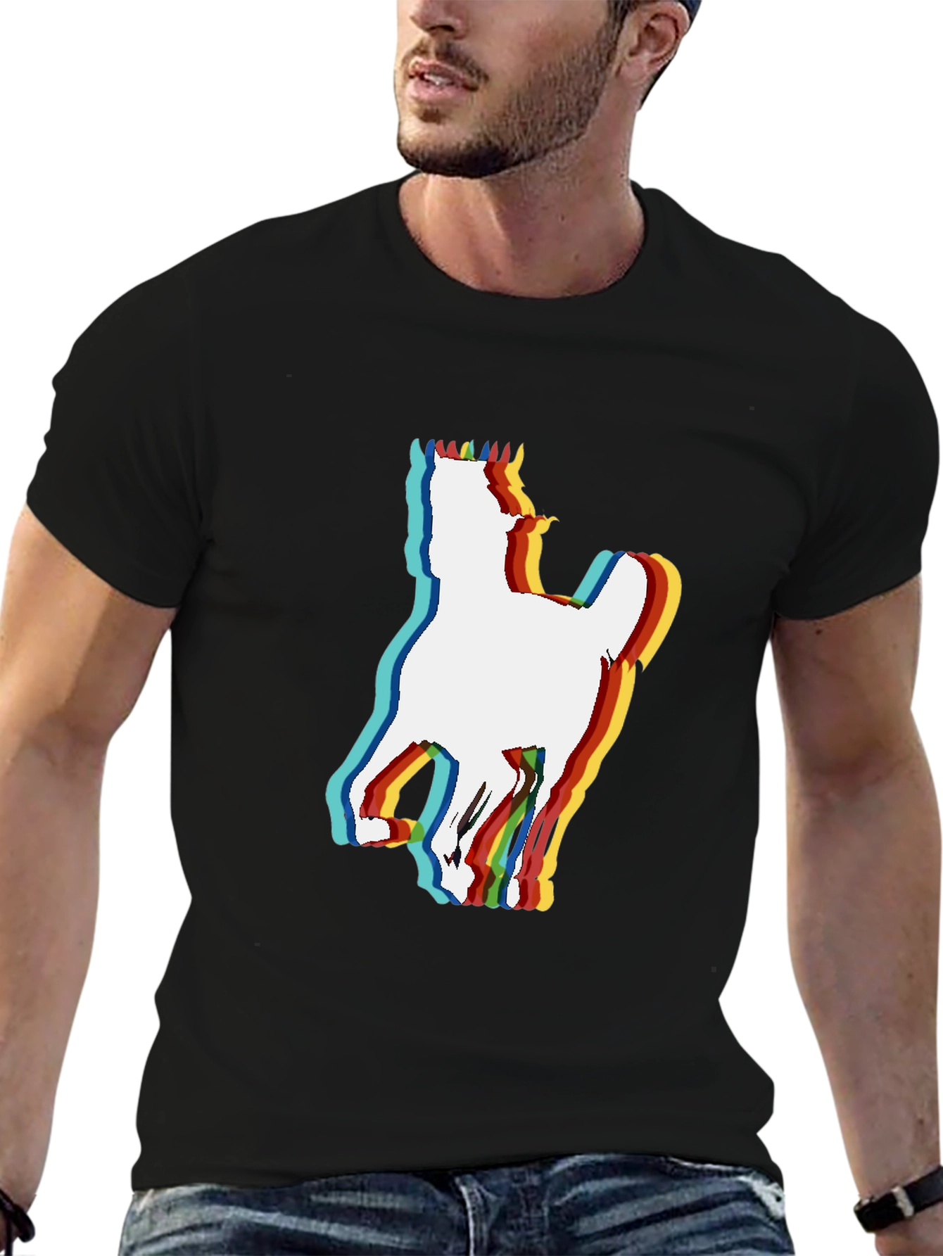 Retro Horse Graphic Tee - Black Cotton Blend