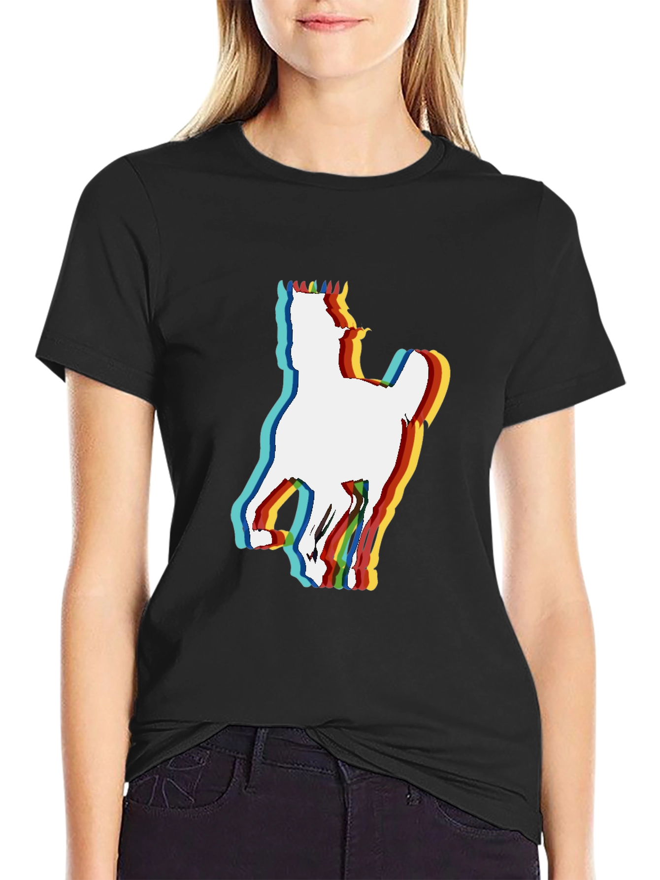 Retro Horse Graphic Tee - Black Cotton Blend