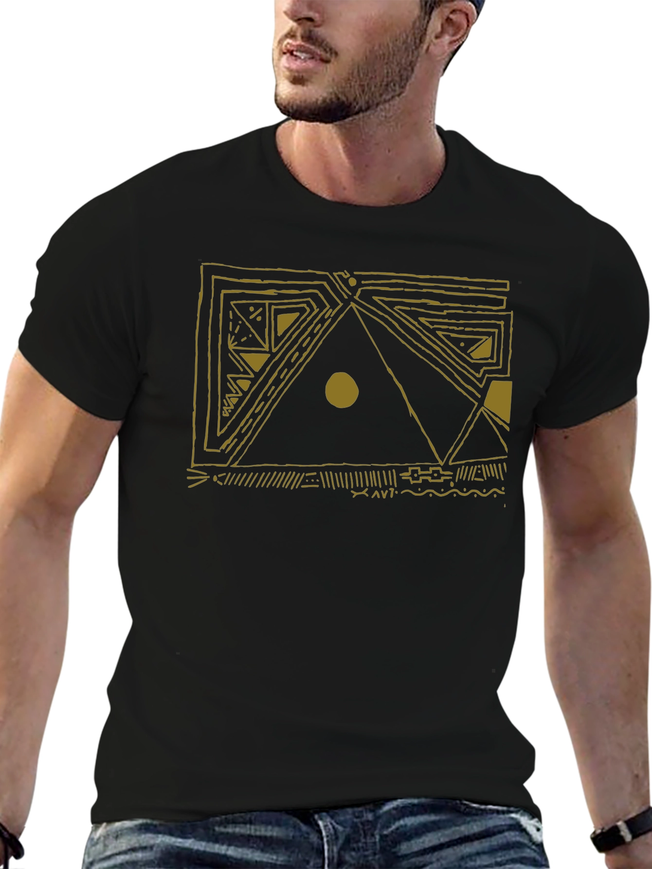 Abstract Geometric Design Black T-Shirt