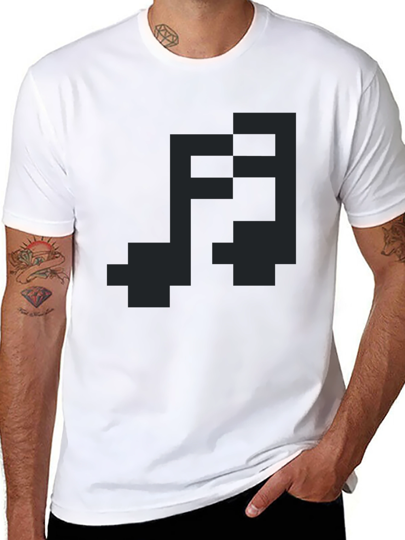 Pixel Art Music Note Graphic Tee - Black