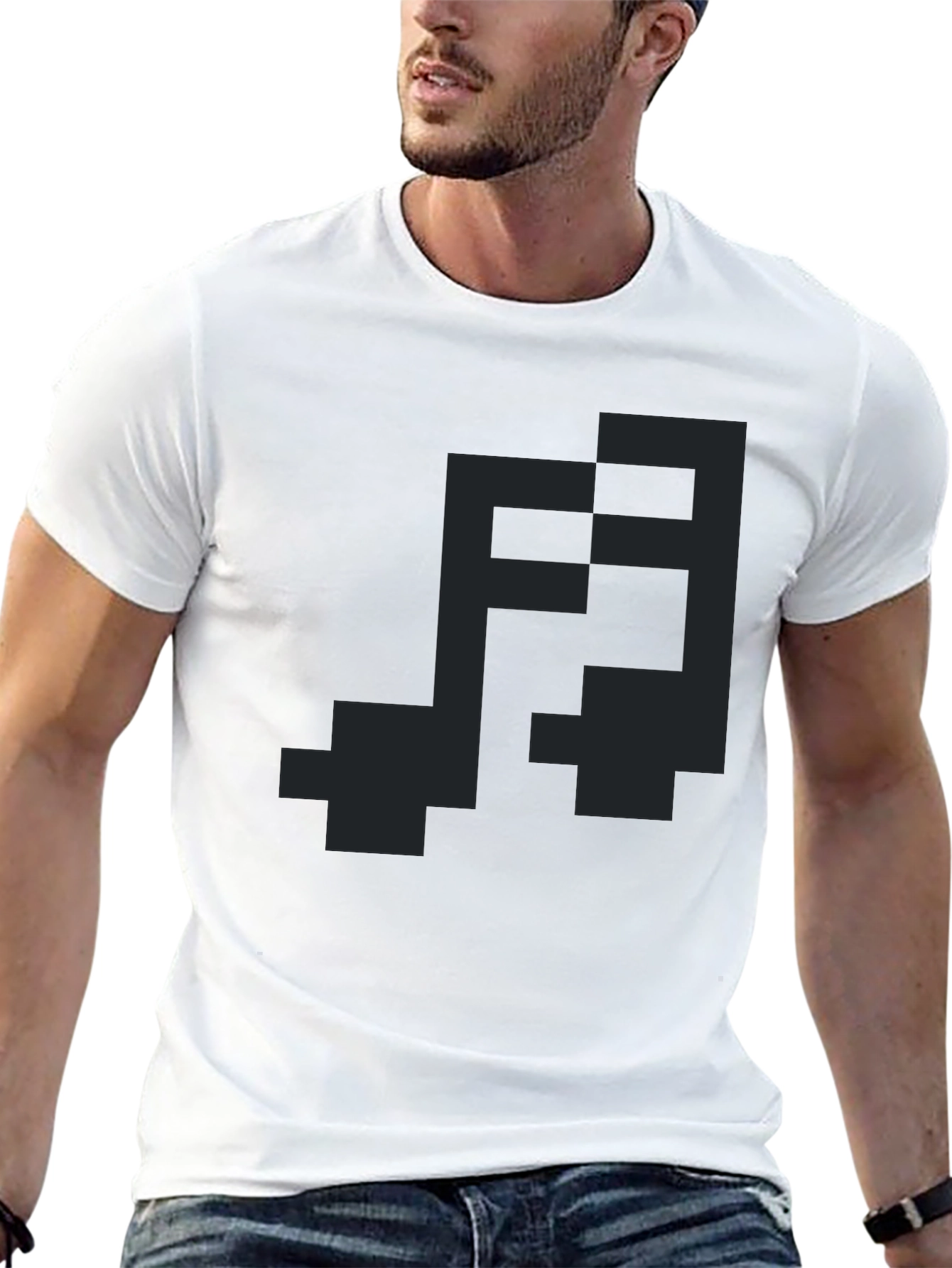 Pixel Art Music Note Graphic Tee - Black