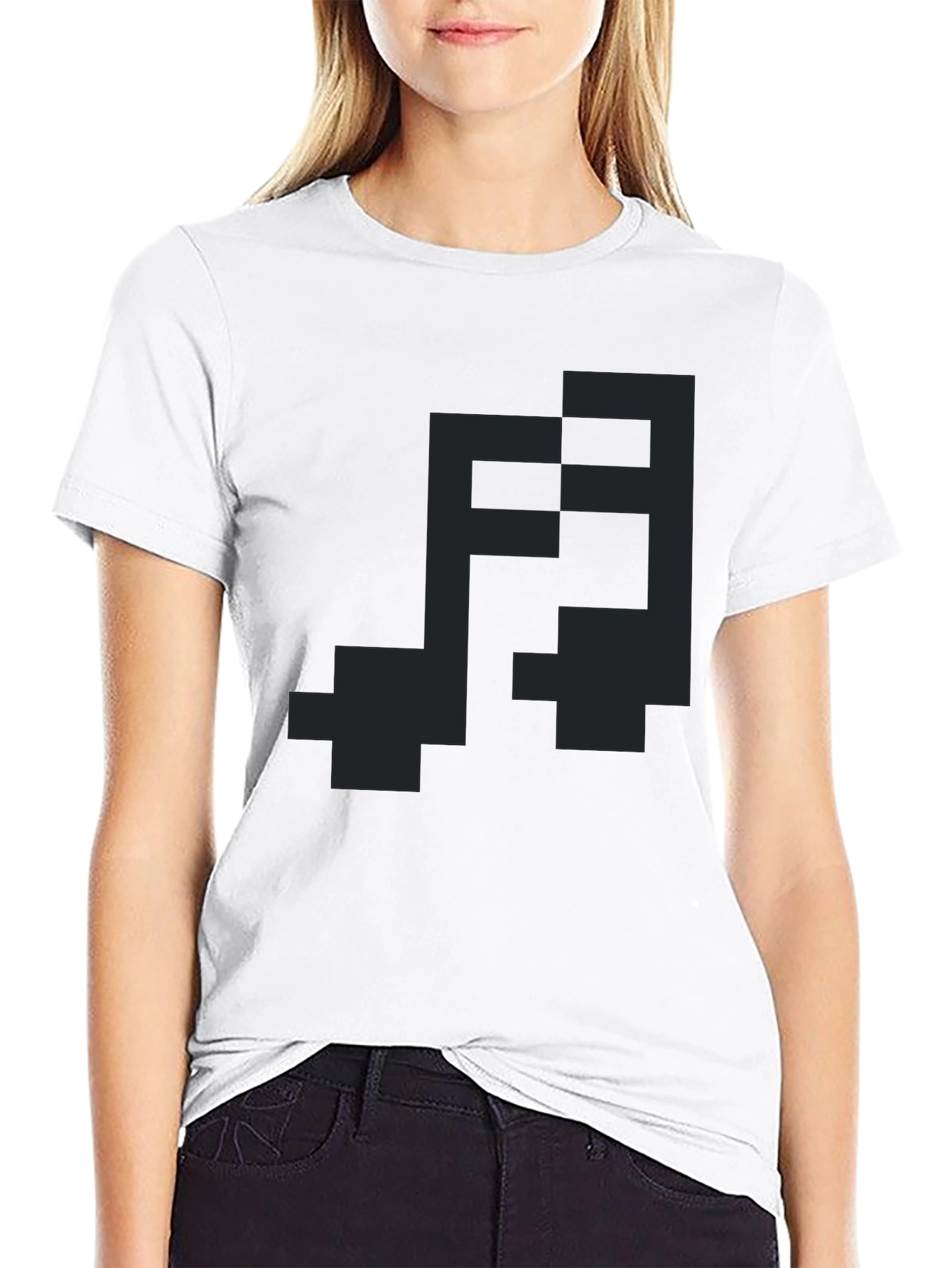 Pixel Art Music Note Graphic Tee - Black