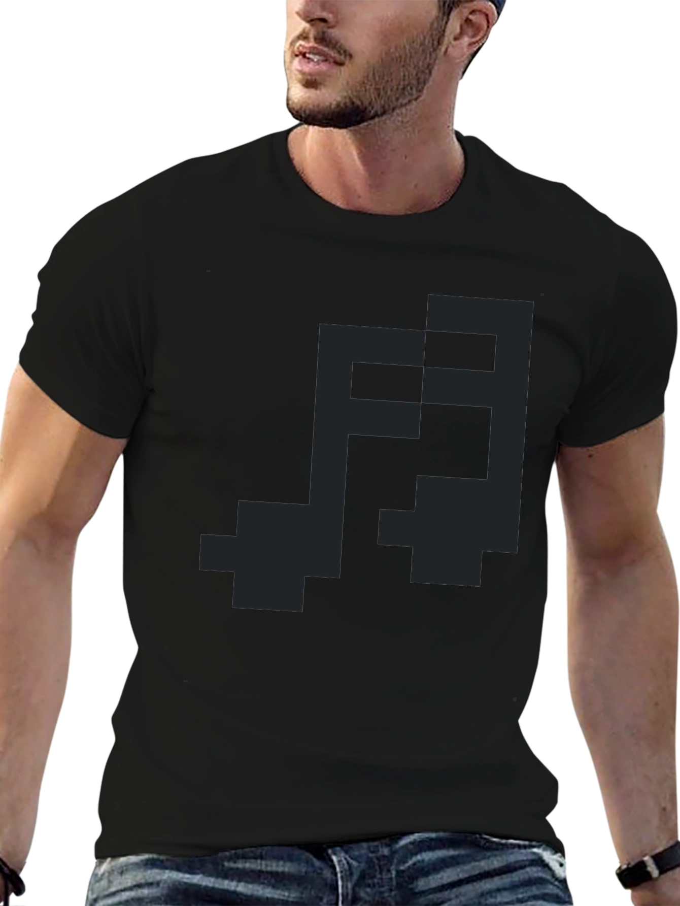 Pixel Art Music Note Graphic Tee - Black