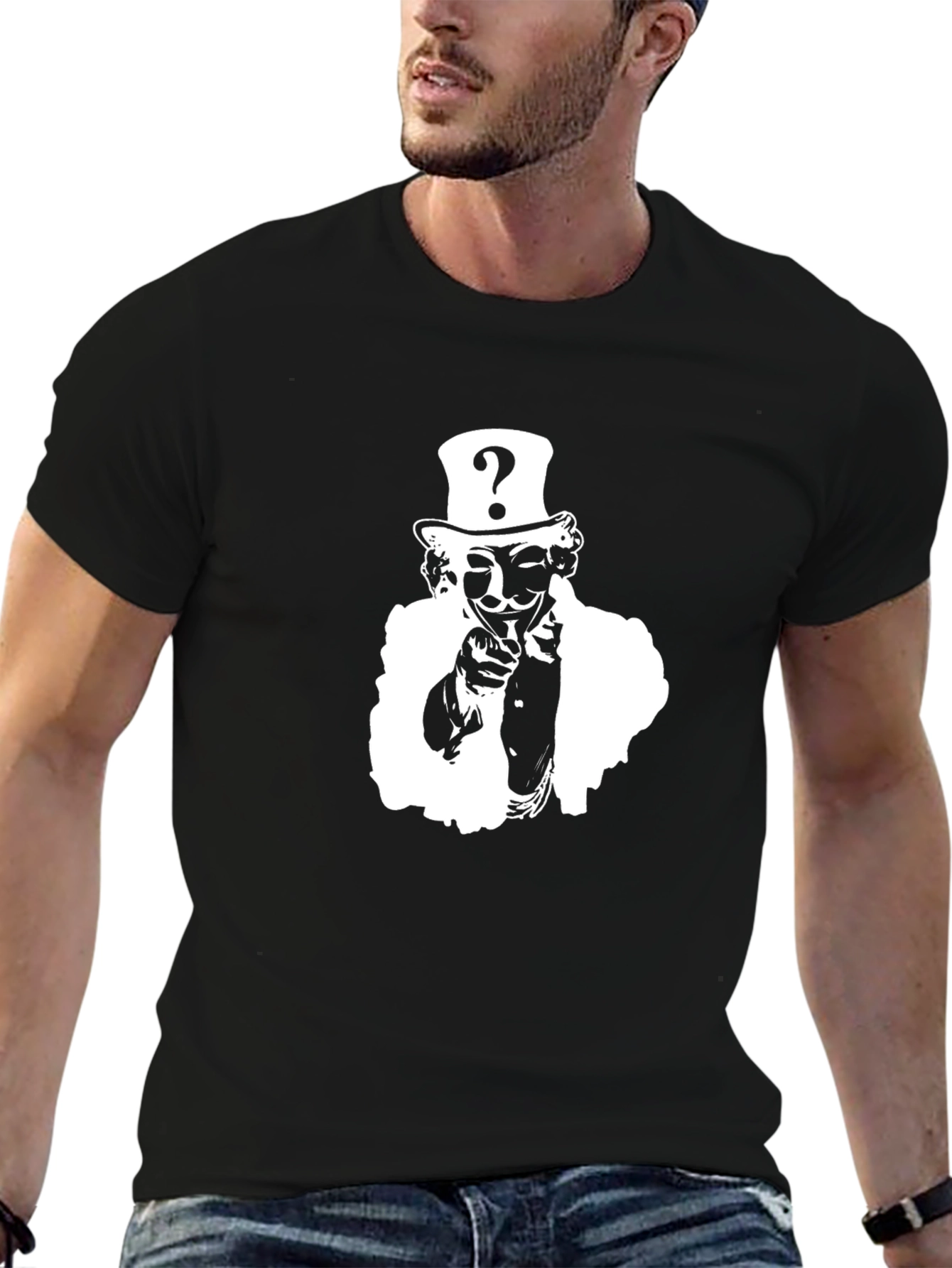 Question Mark Mask Top Hat Graphic Tee