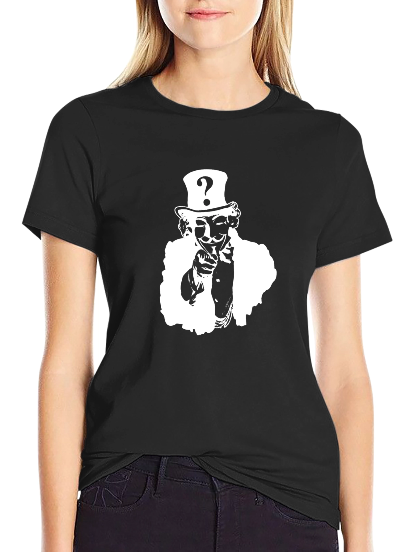 Question Mark Mask Top Hat Graphic Tee