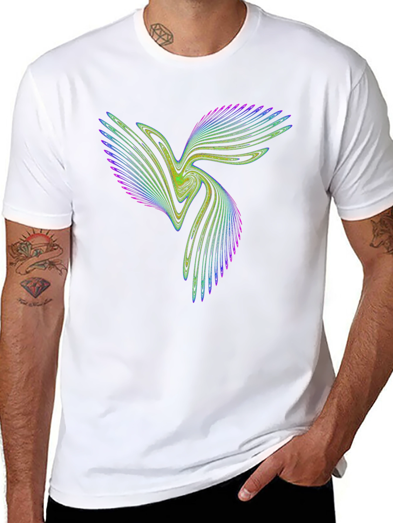 Vibrant Fractal Design Black Cotton T-Shirt