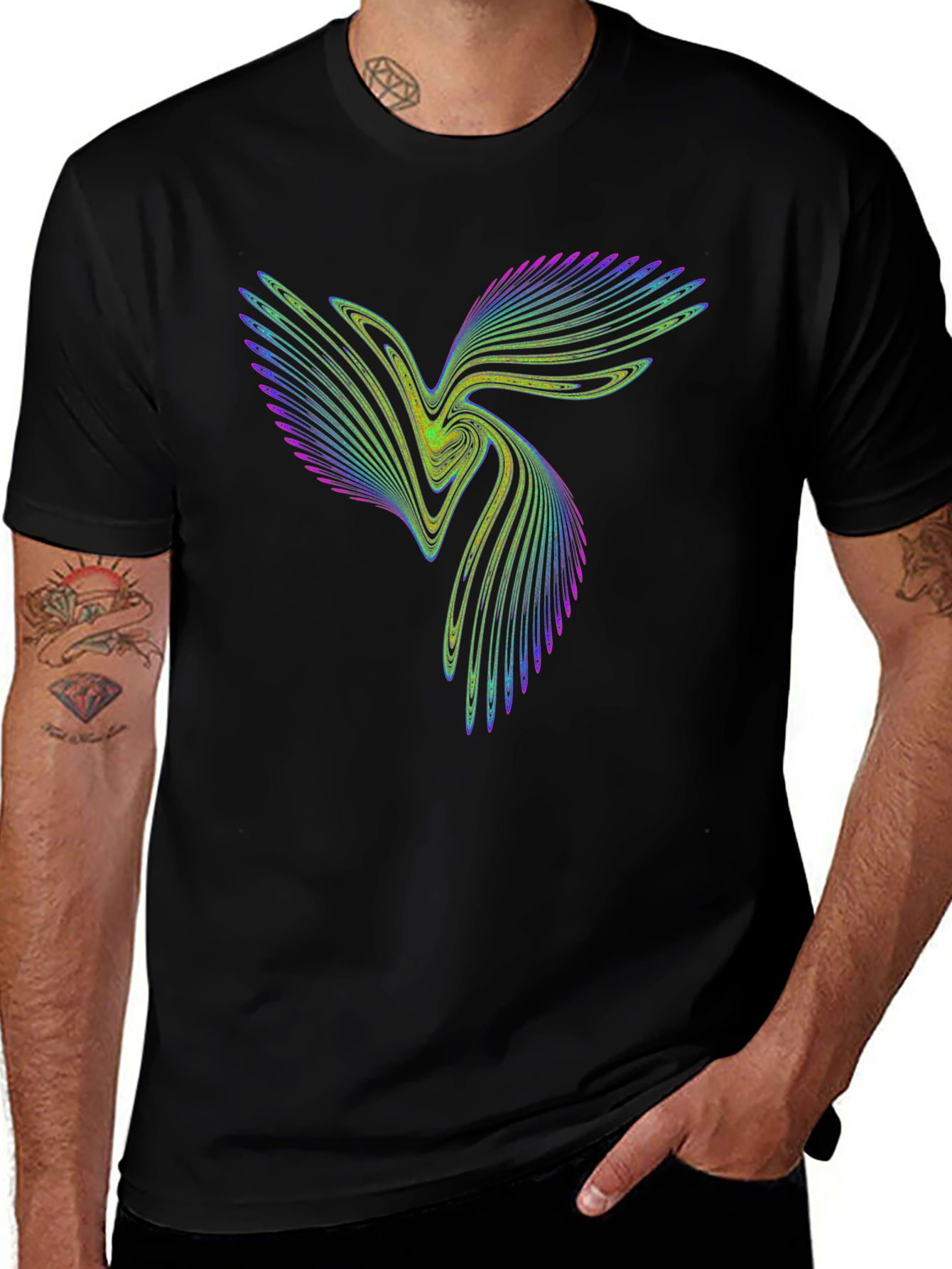 Vibrant Fractal Design Black Cotton T-Shirt