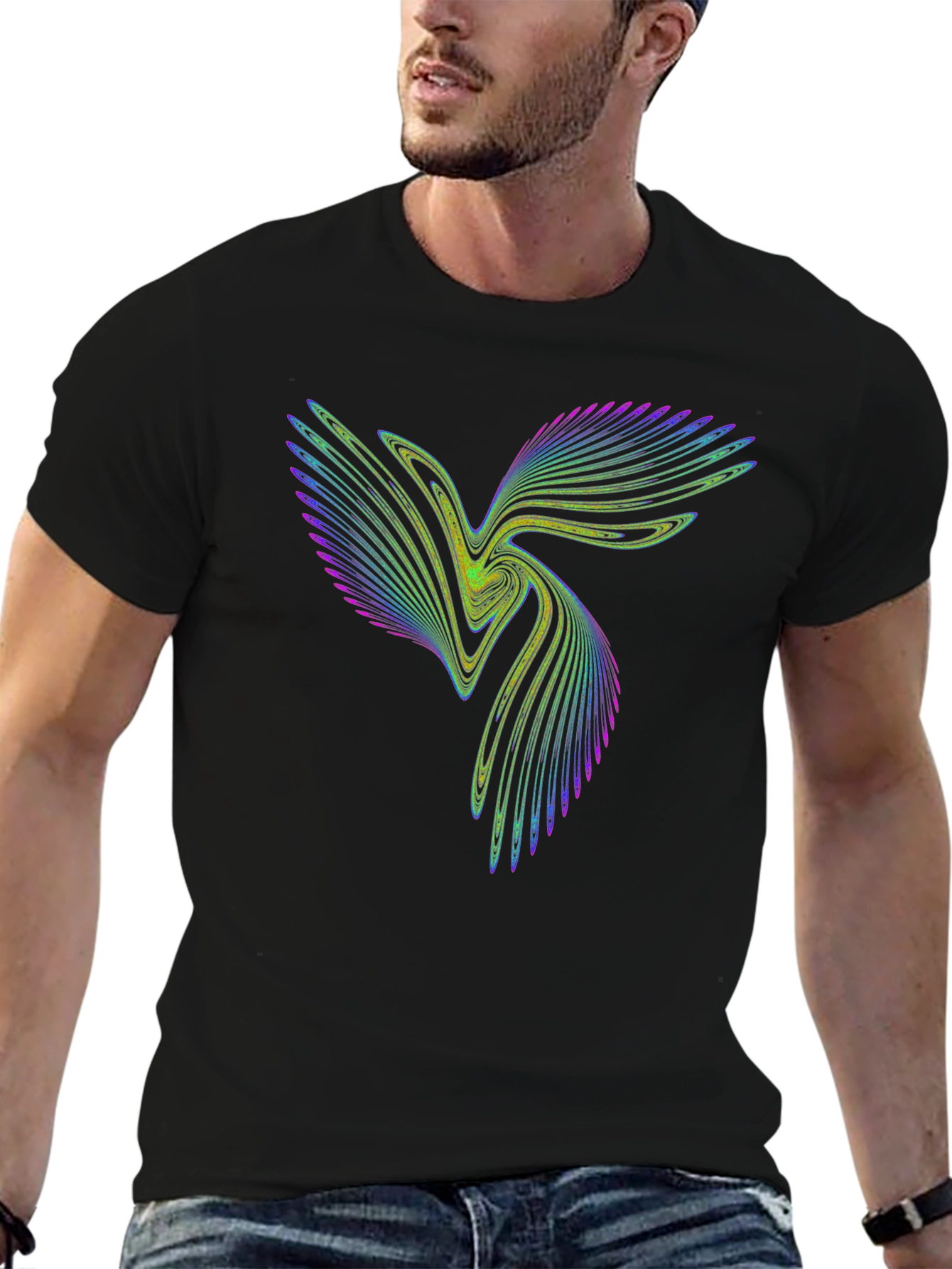 Vibrant Fractal Design Black Cotton T-Shirt