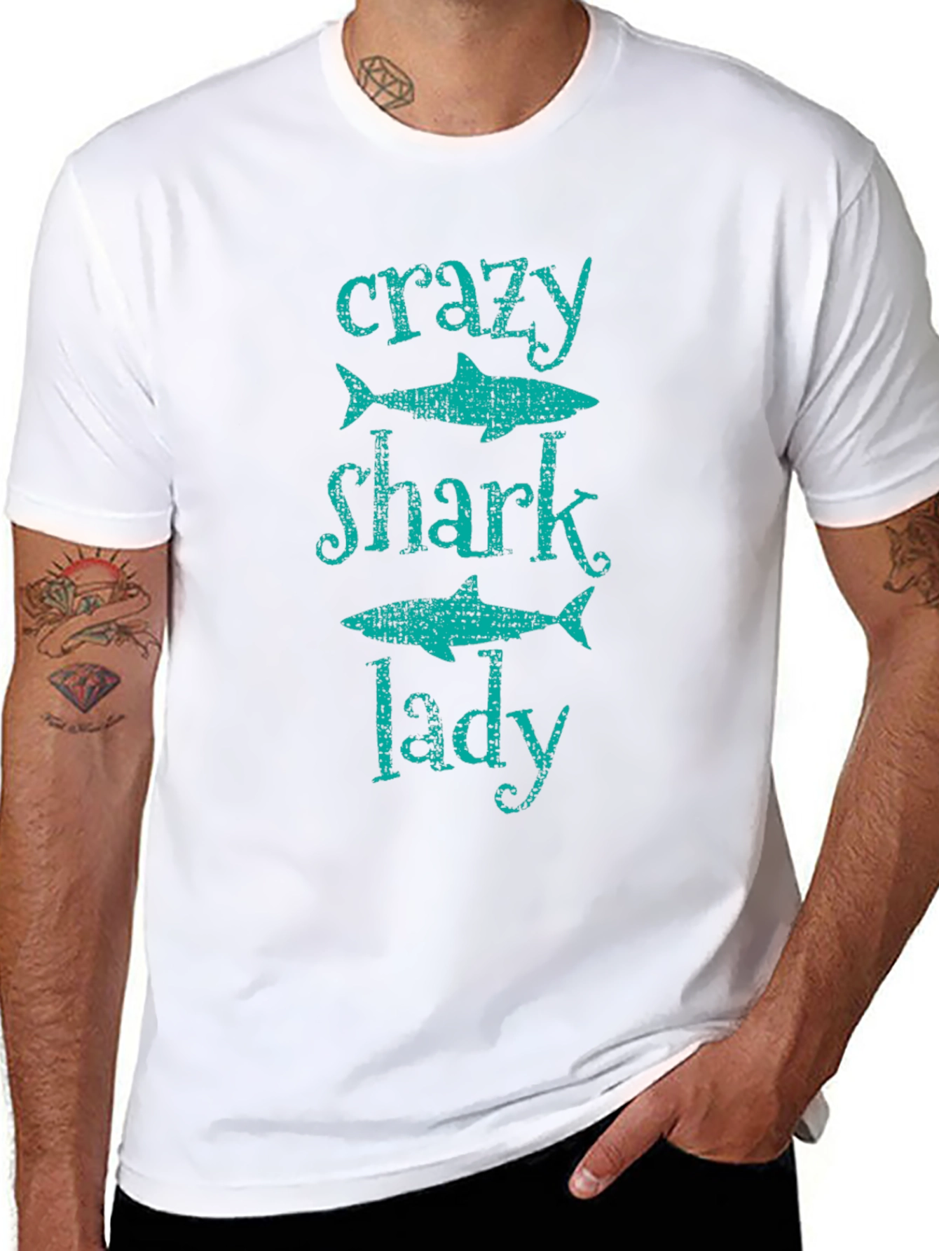 Crazy Shark Lady T-Shirt -  Black Cotton Tee