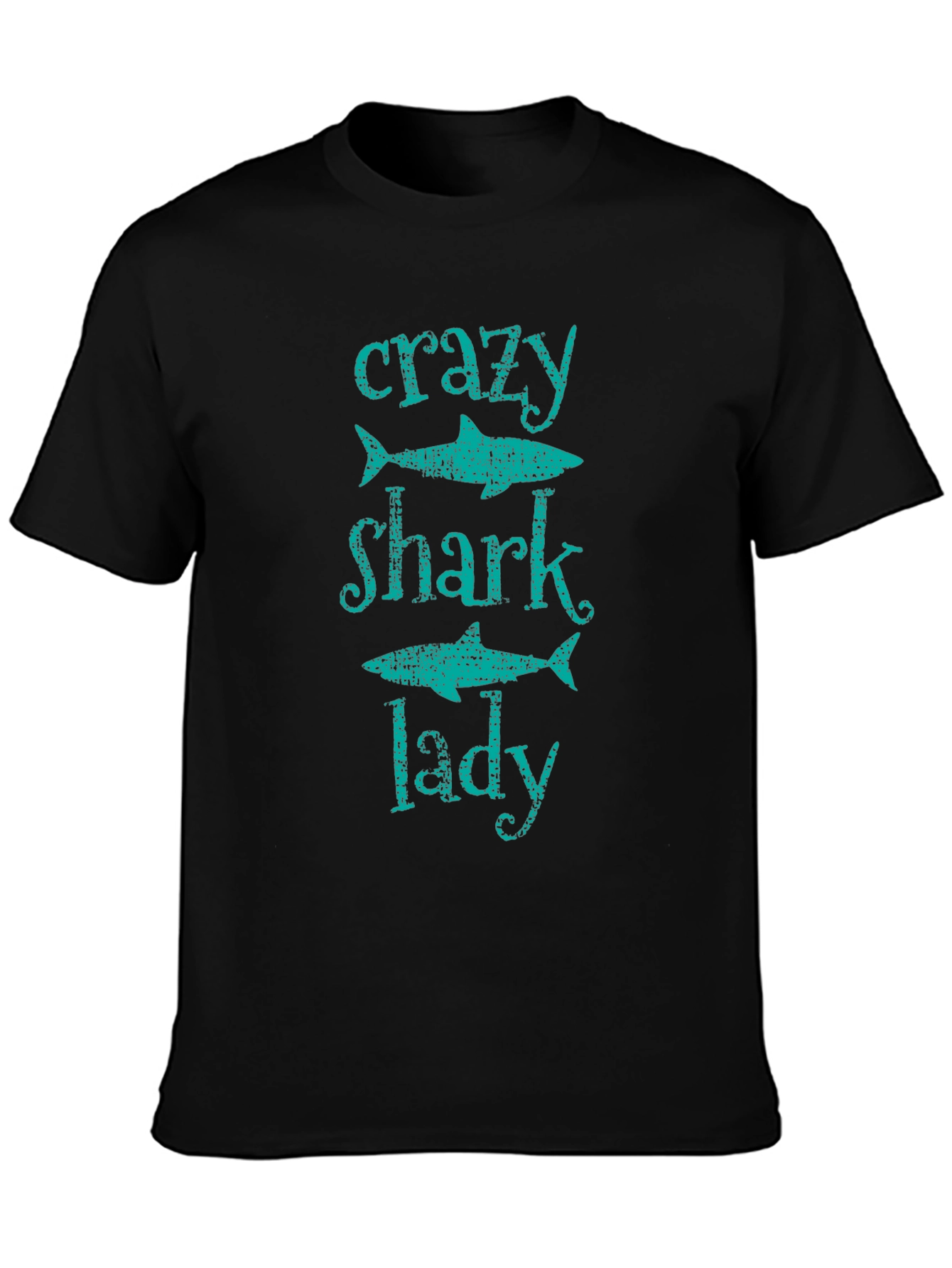Crazy Shark Lady T-Shirt -  Black Cotton Tee