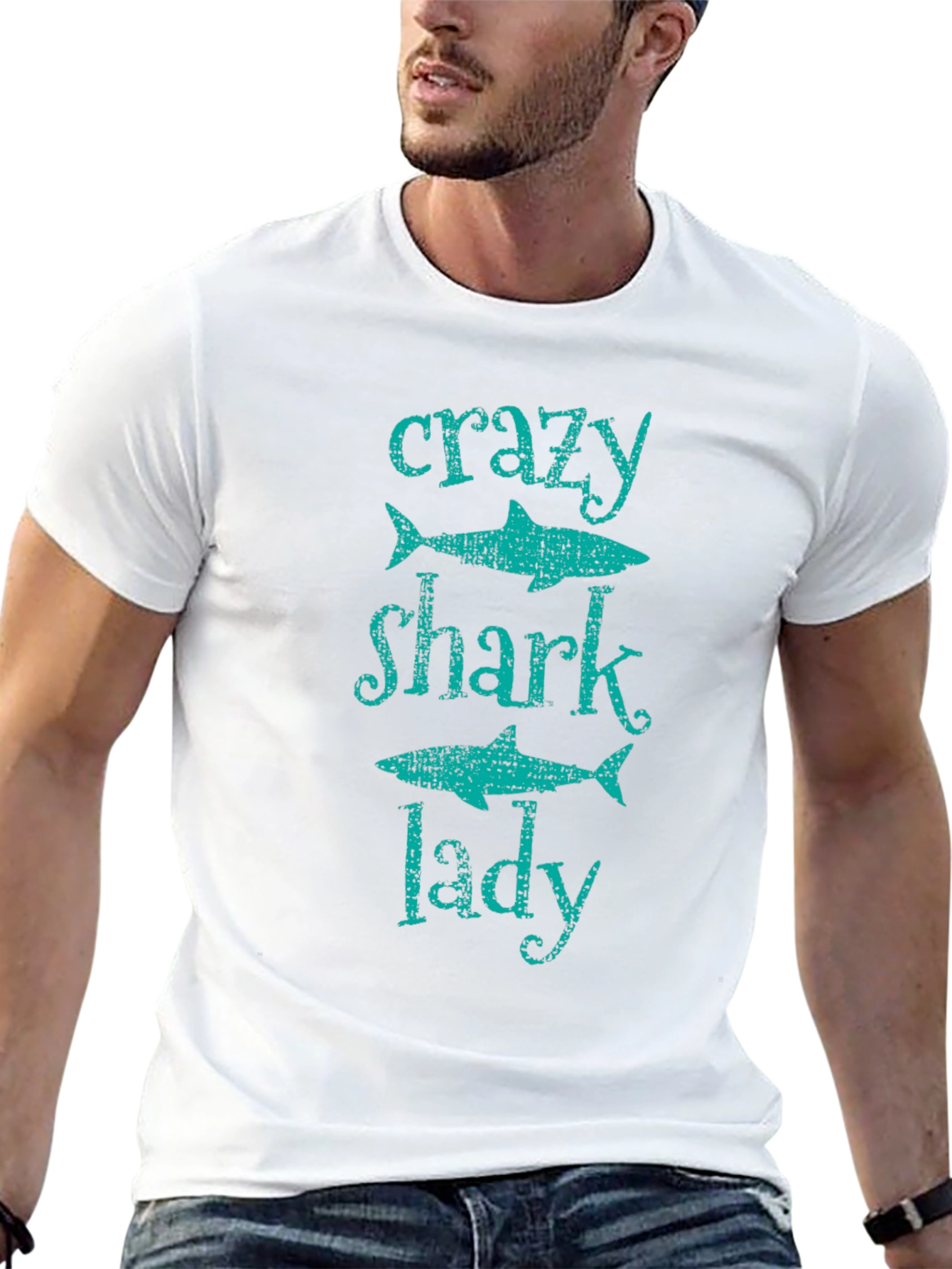 Crazy Shark Lady T-Shirt -  Black Cotton Tee